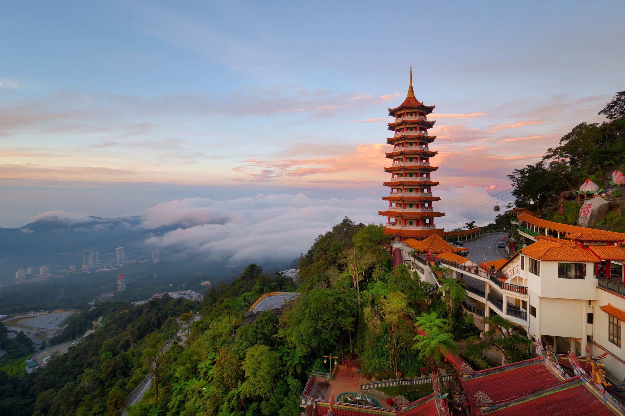 sunrise view at the chinese chin swee caves temple in genting highlands