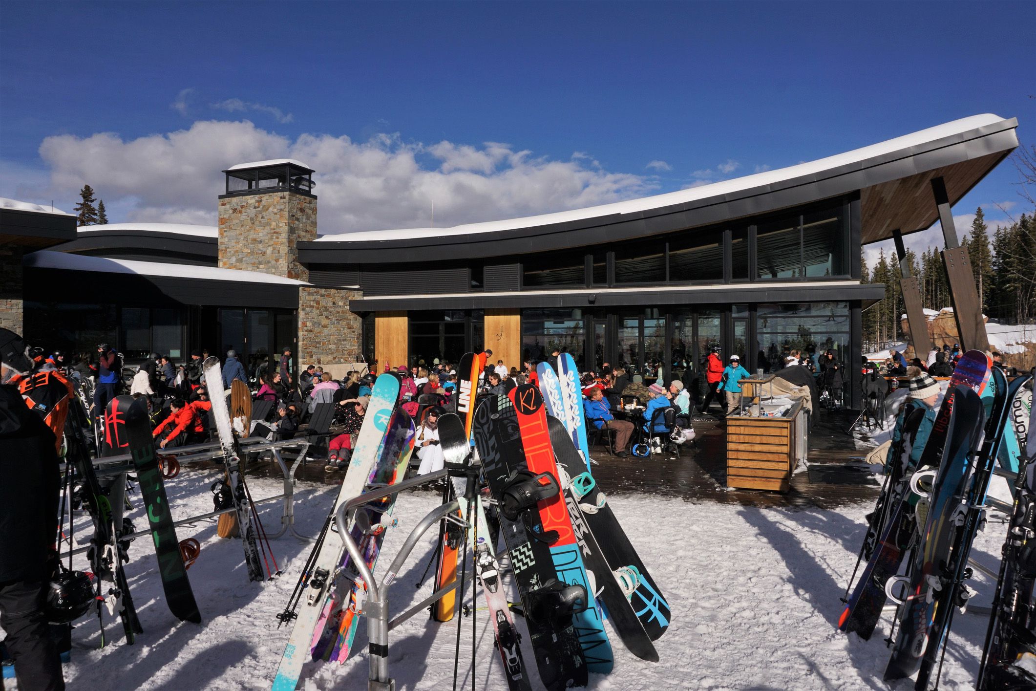 skiers at restaurant in aspen