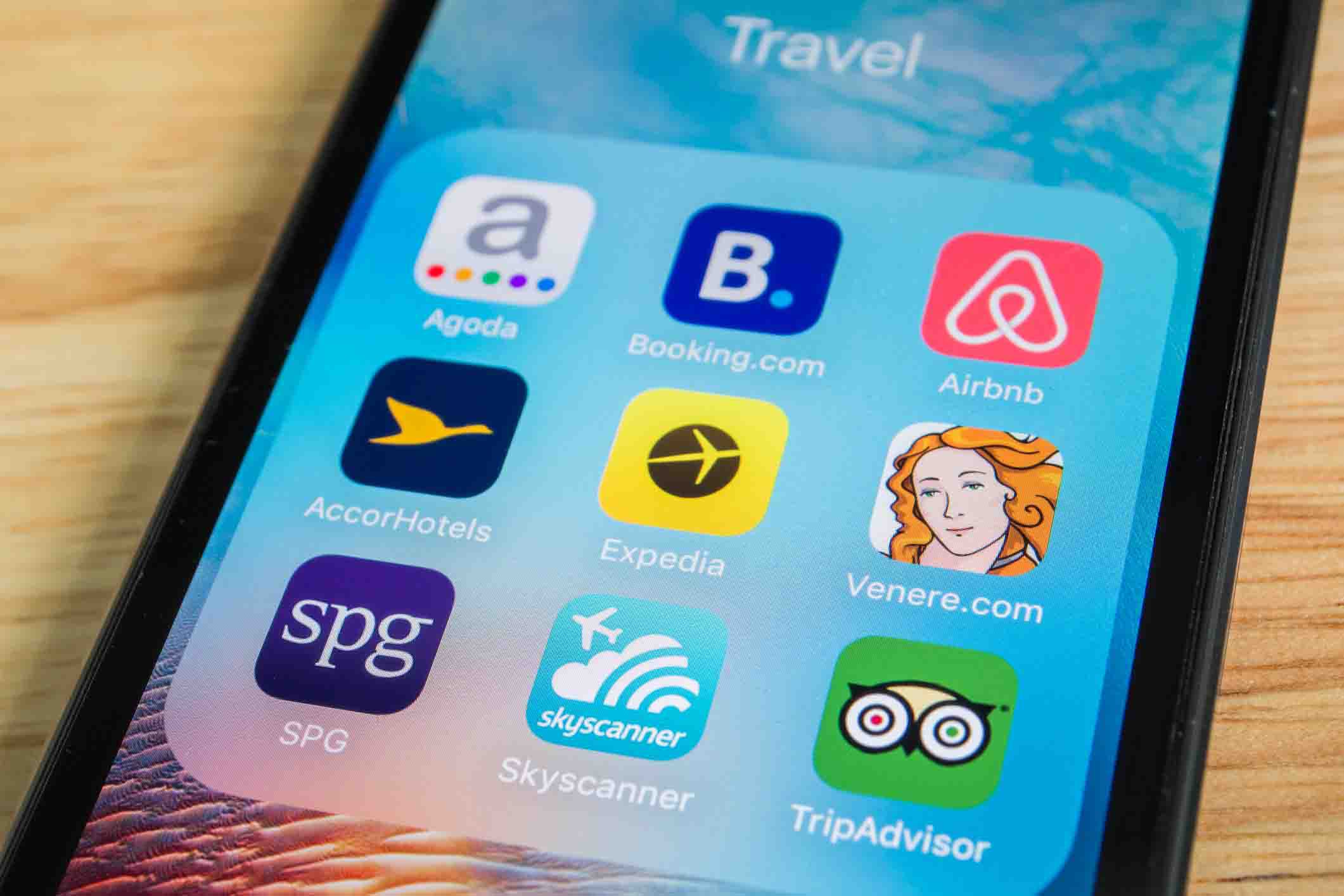 travel apps on smartphone screen