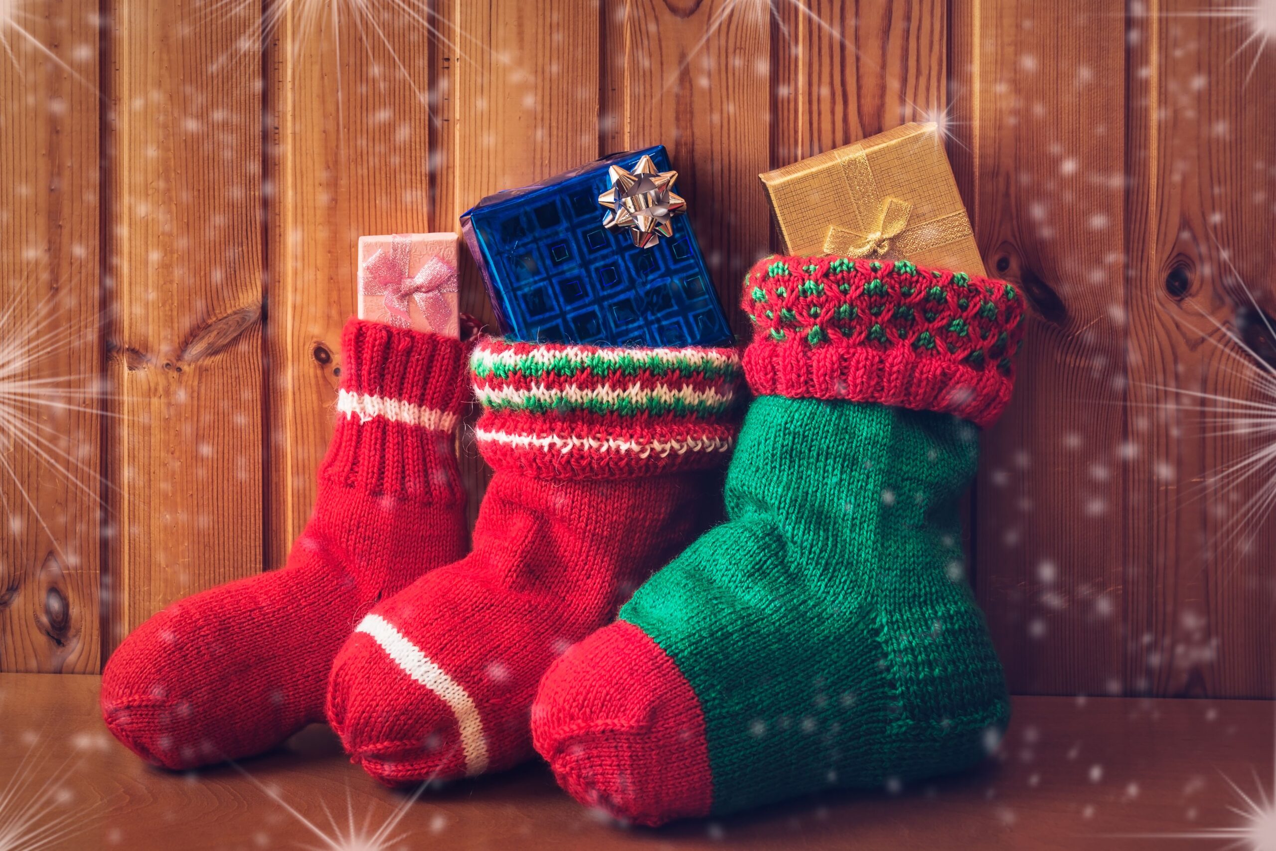 Christmas stockings stuffed with presents
