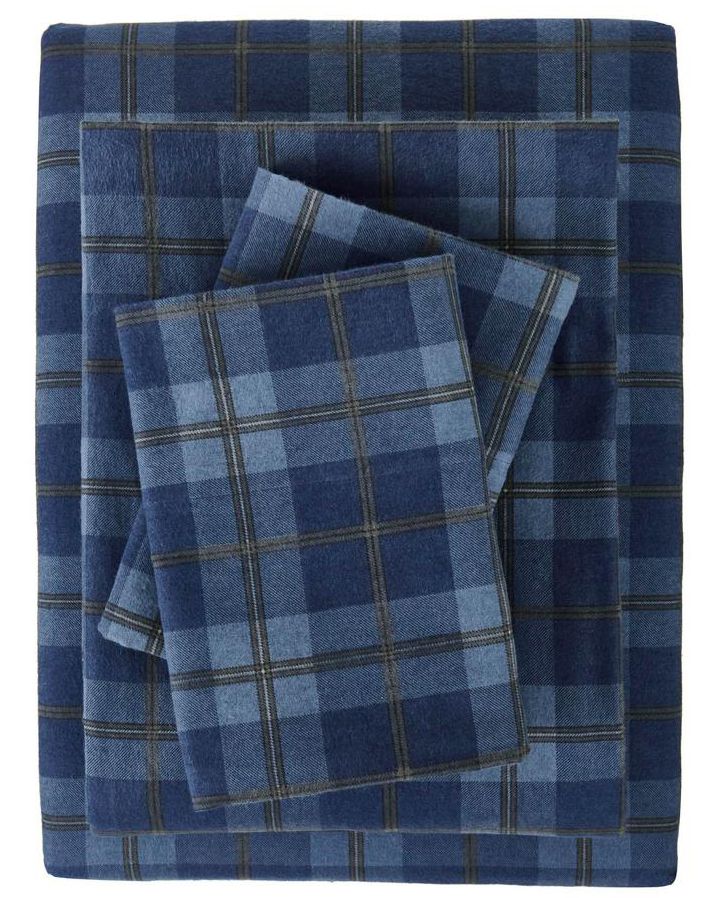 StyleWell Cotton Flannel 4-Piece Queen Sheet Set in Midnight Plaid
