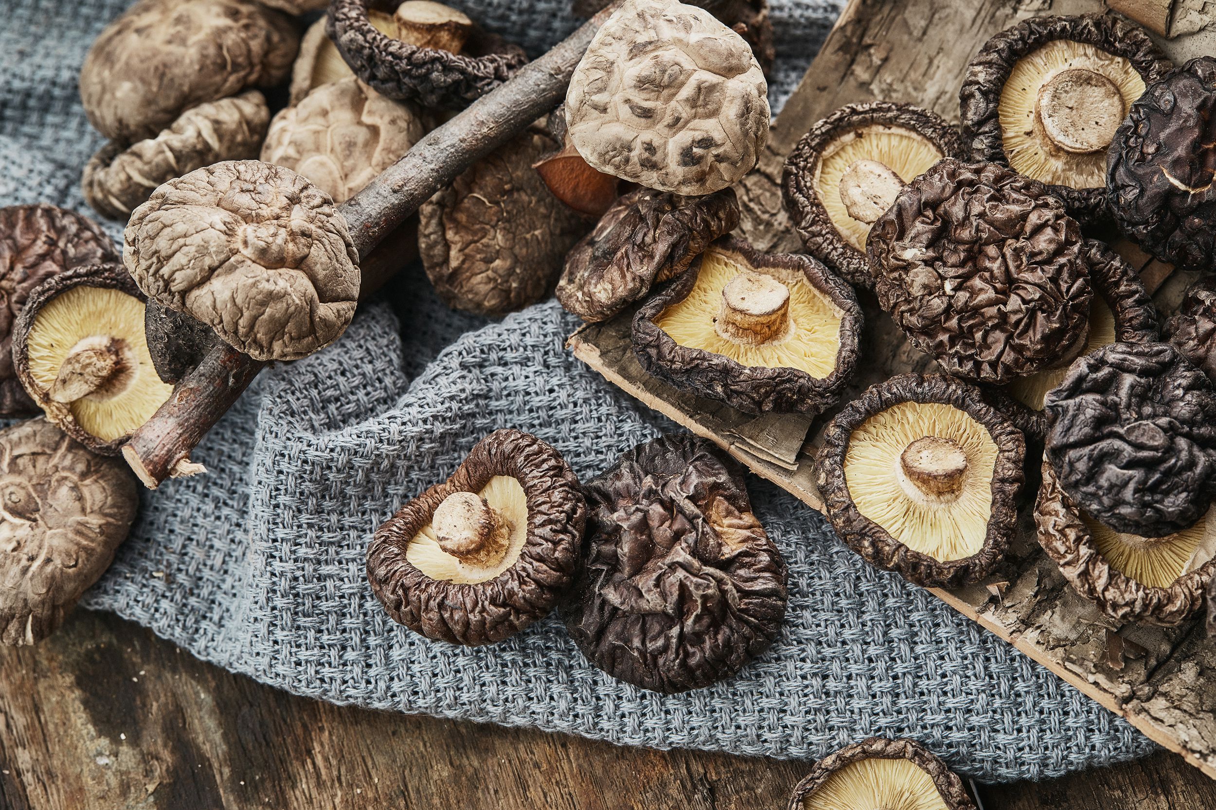 Shiitake mushroom on wooden table