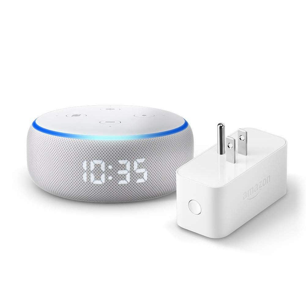 Amazon Echo Dot with Clock and Smart Plug