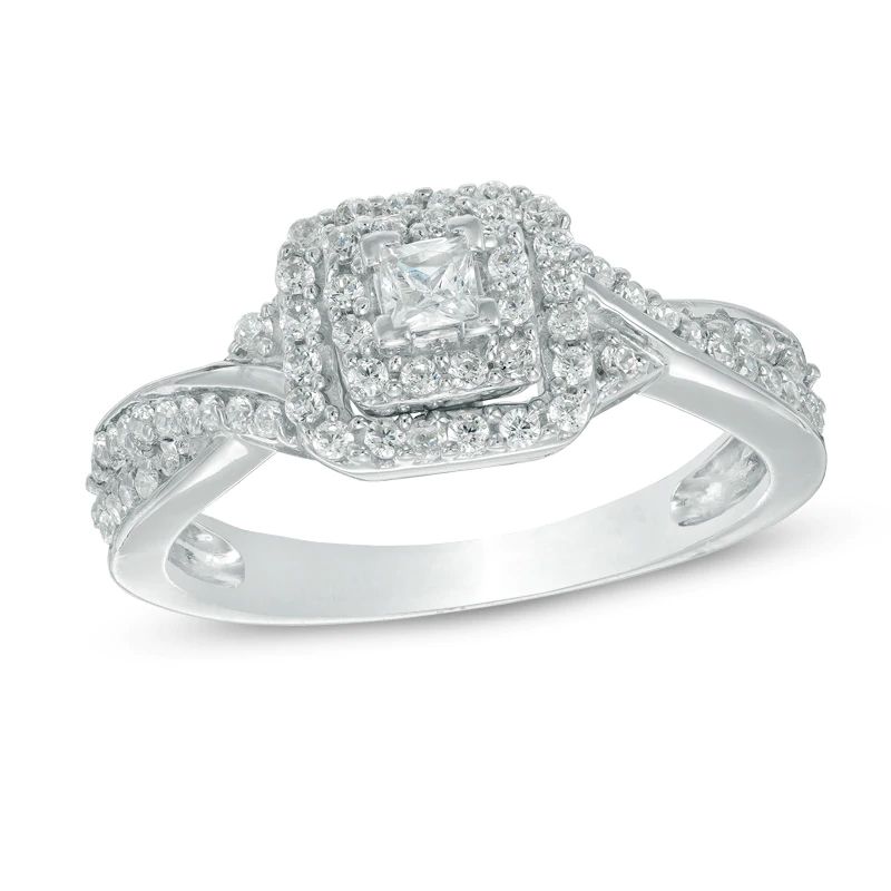 Princess-Cut Diamond Frame Engagement Ring in 10K White Gold