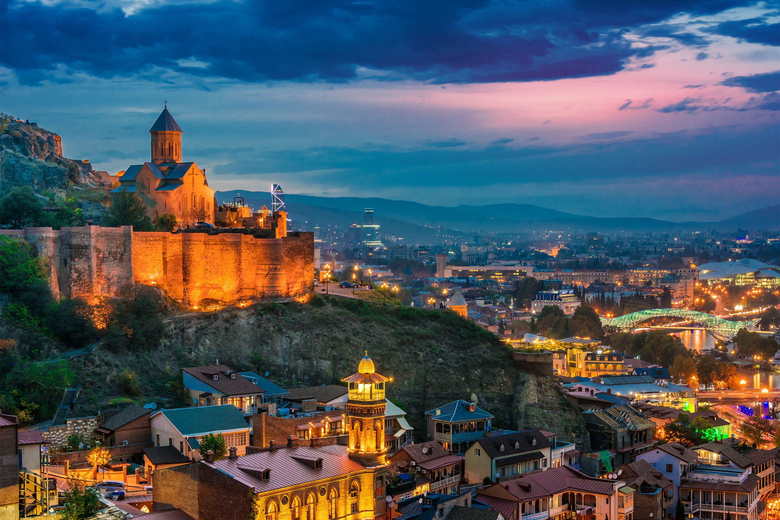 Tbilisi, Georgia after sunset