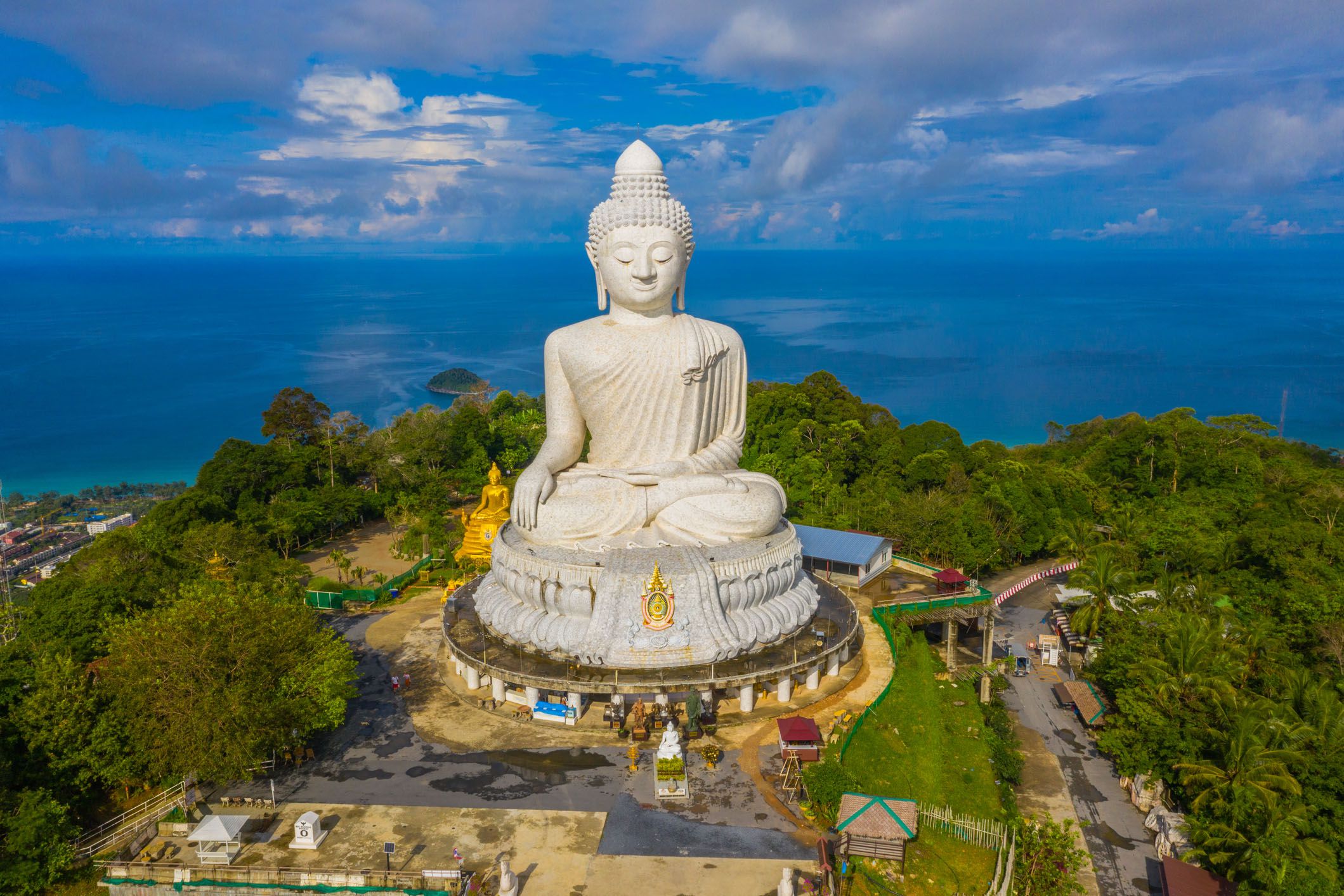 areial view white cloud in blue sky at phuket big buddha