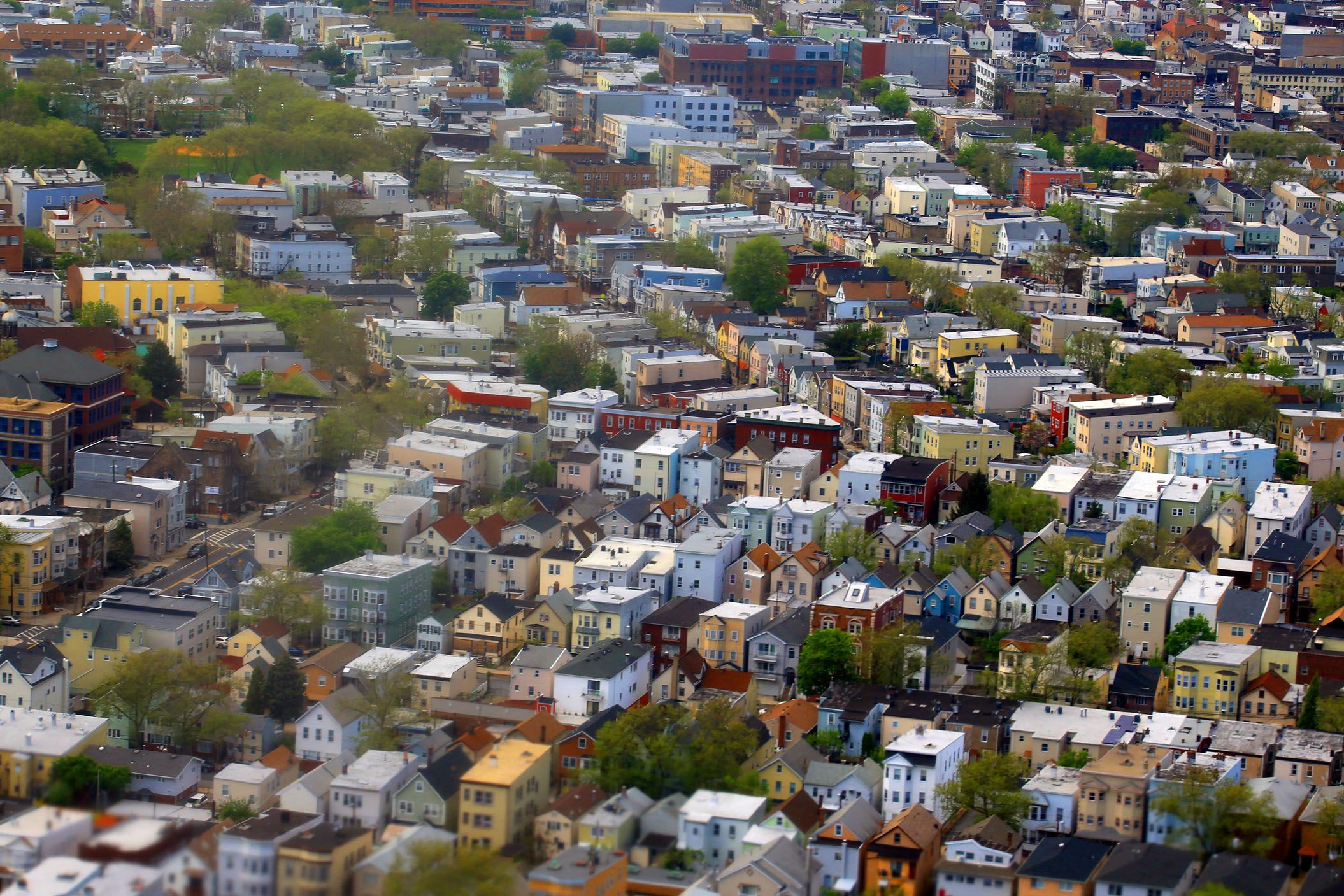 crowded house in aeral view in new jersey