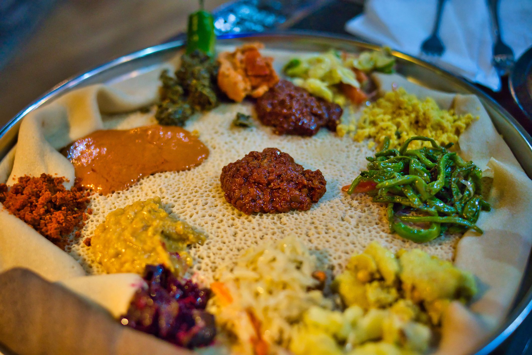 beyaynetu vegetarian food on injera