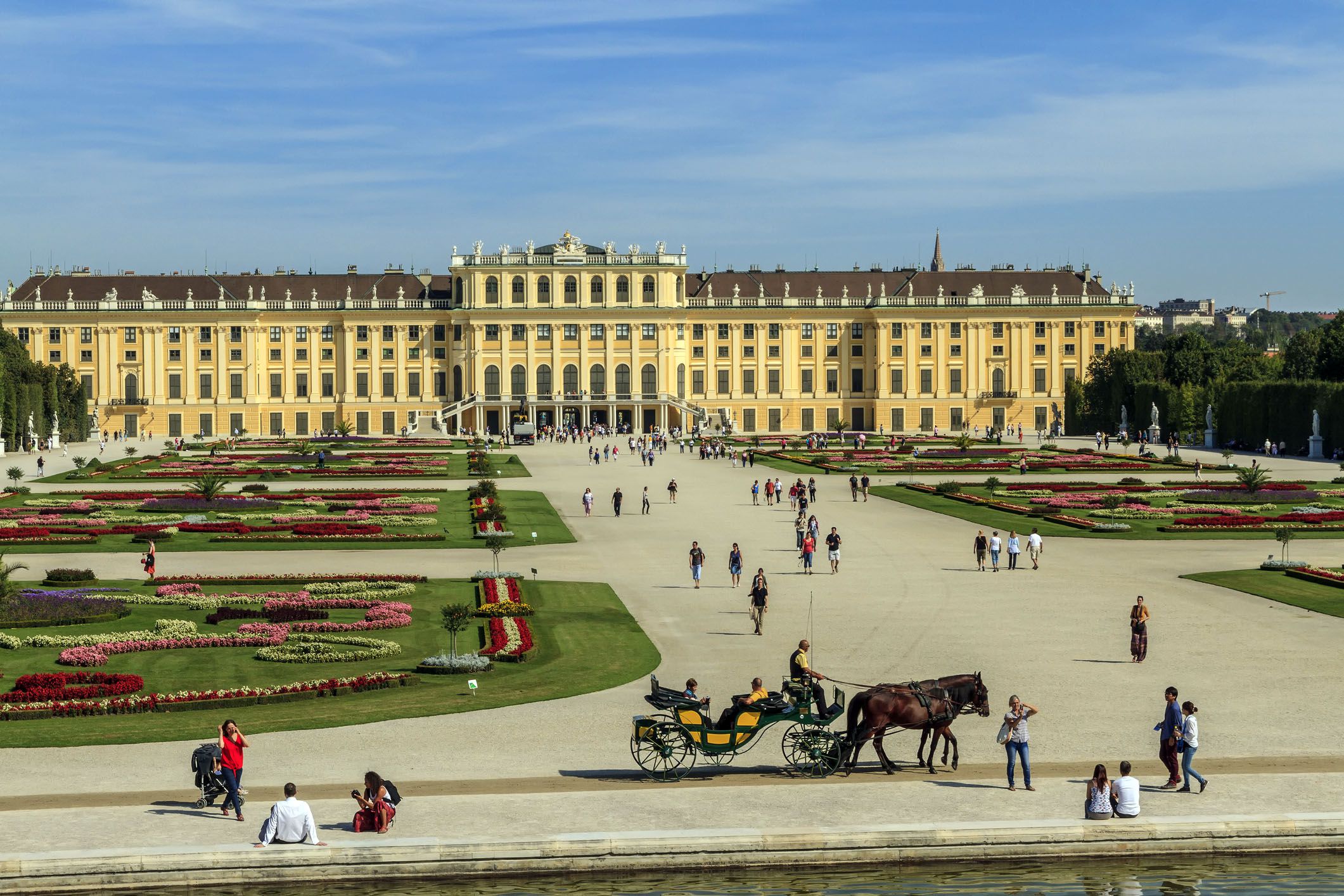 tourists visiting the magnificent gardens of schonbrunn palace