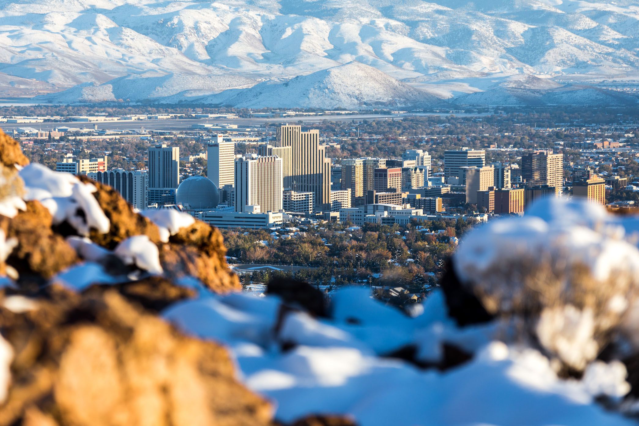 reno, nevada hidden behind some snow and rocks