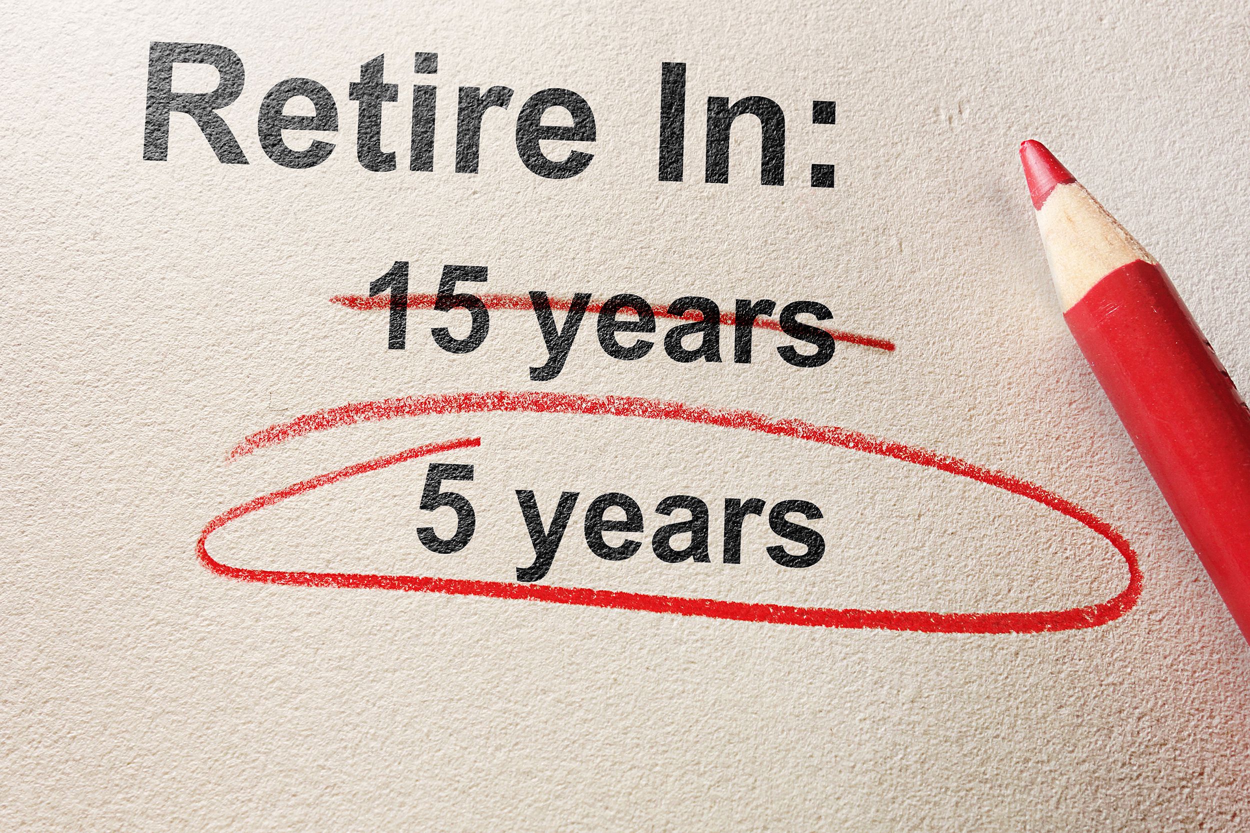 red pencil circle around 5 years retirement text