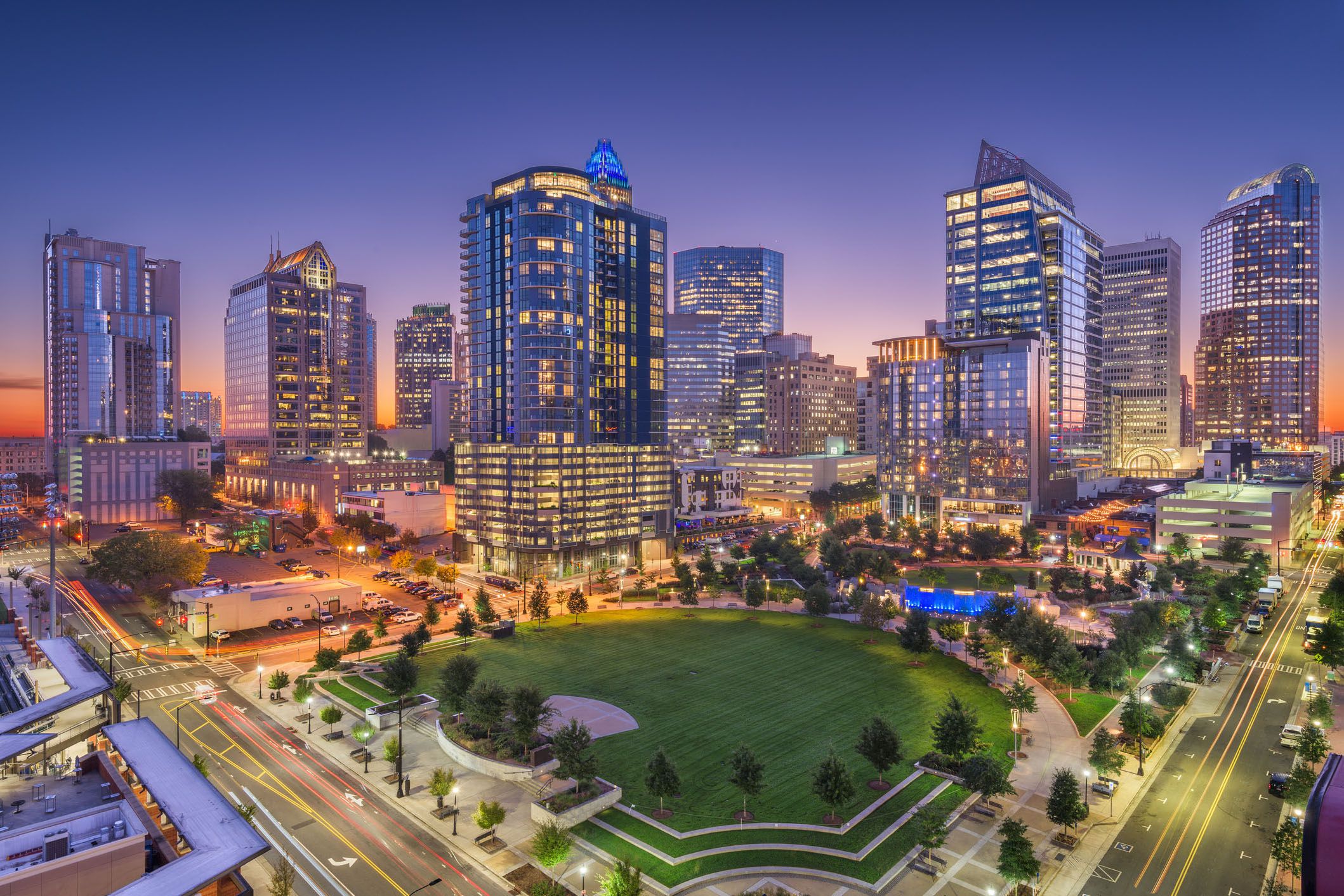 charlotte, north carolina, usa uptown skyline at twilight