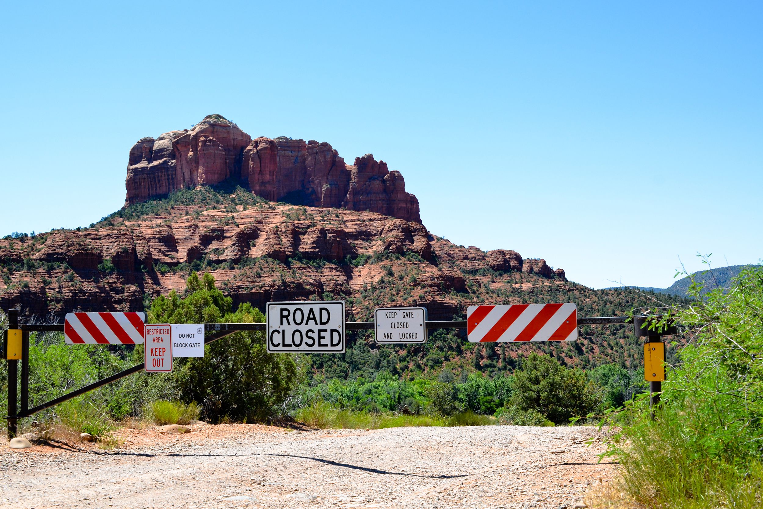 do not enter closed road signs warning Red Canyon mountain