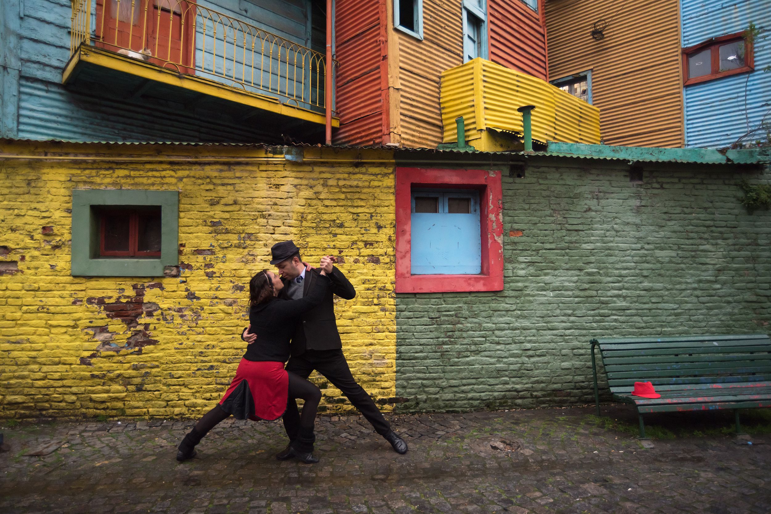 couple dancing tango on the street, Buenos Aires, Argentina
