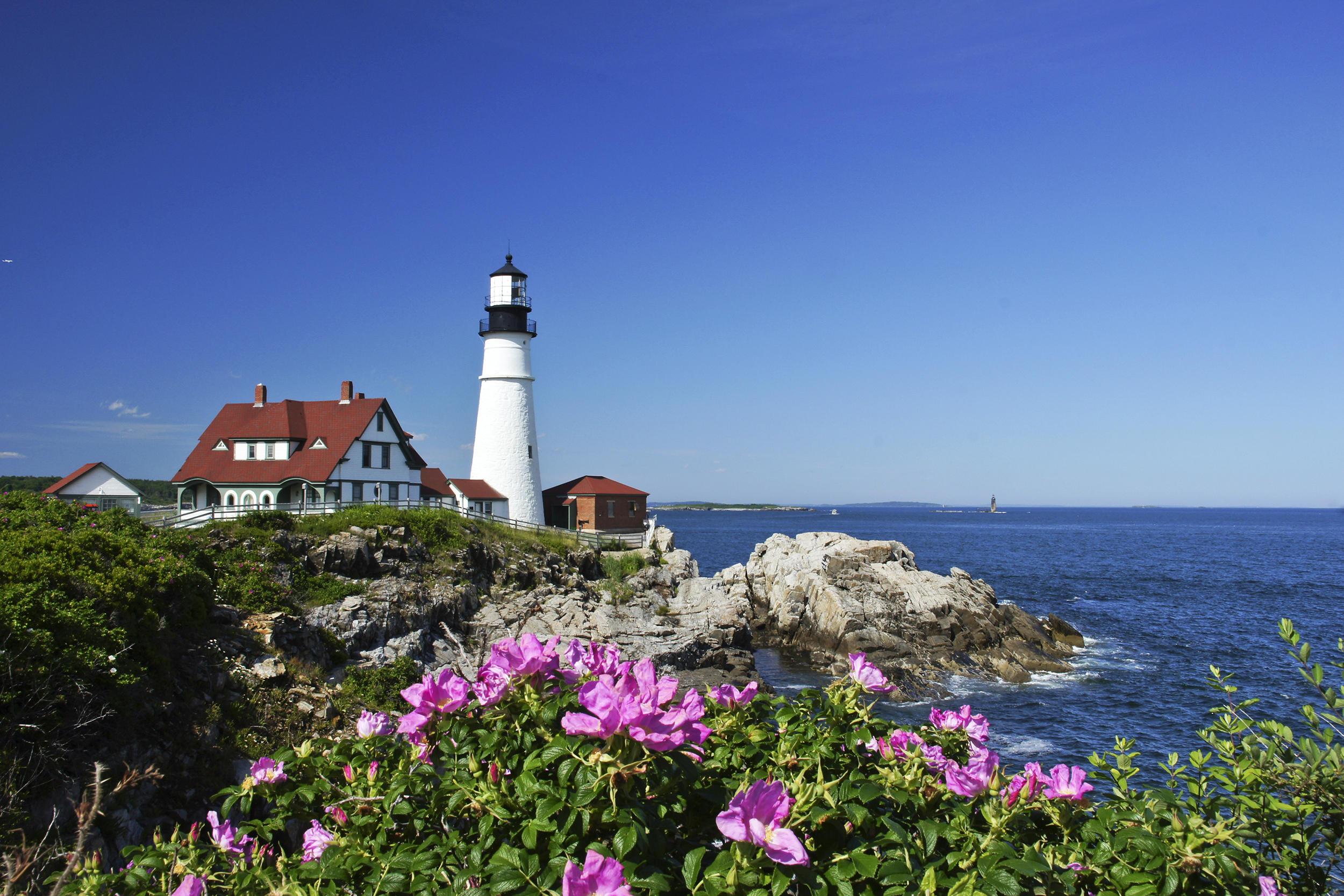 Lighthouse in the spring in Portland, ME