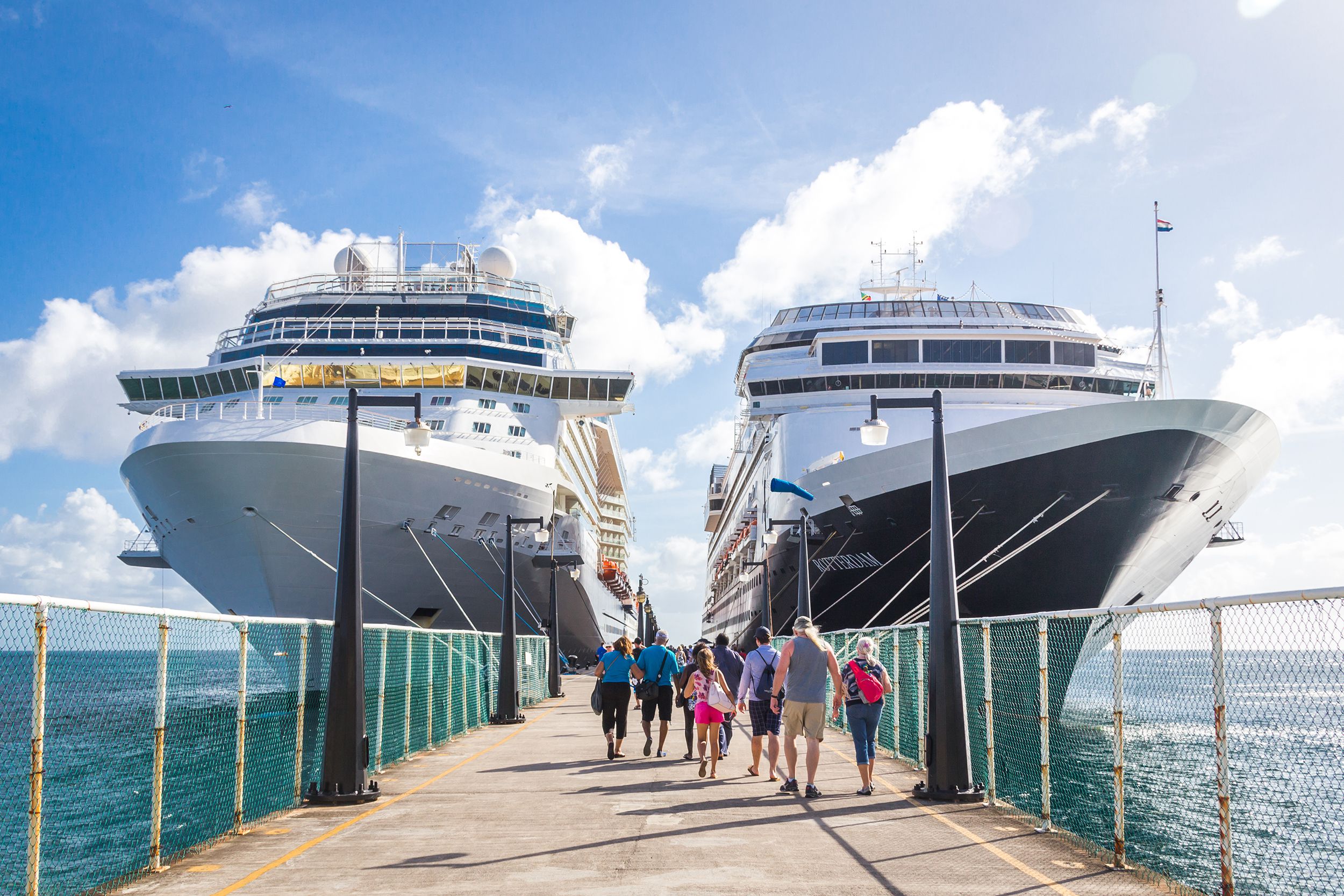 cruise passengers return to cruise ships at St Kitts Port Zante cruise ship terminal