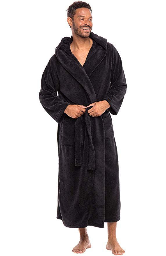 Alexander Del Rossa Men's Hooded Fleece Robe