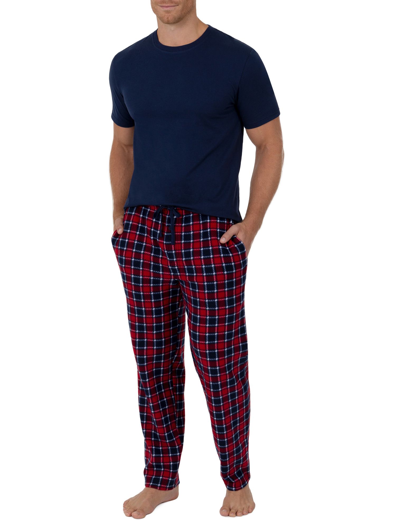 Fruit of the Loom Men's Fleece Sleep Pant and Knit Top Sleep Set