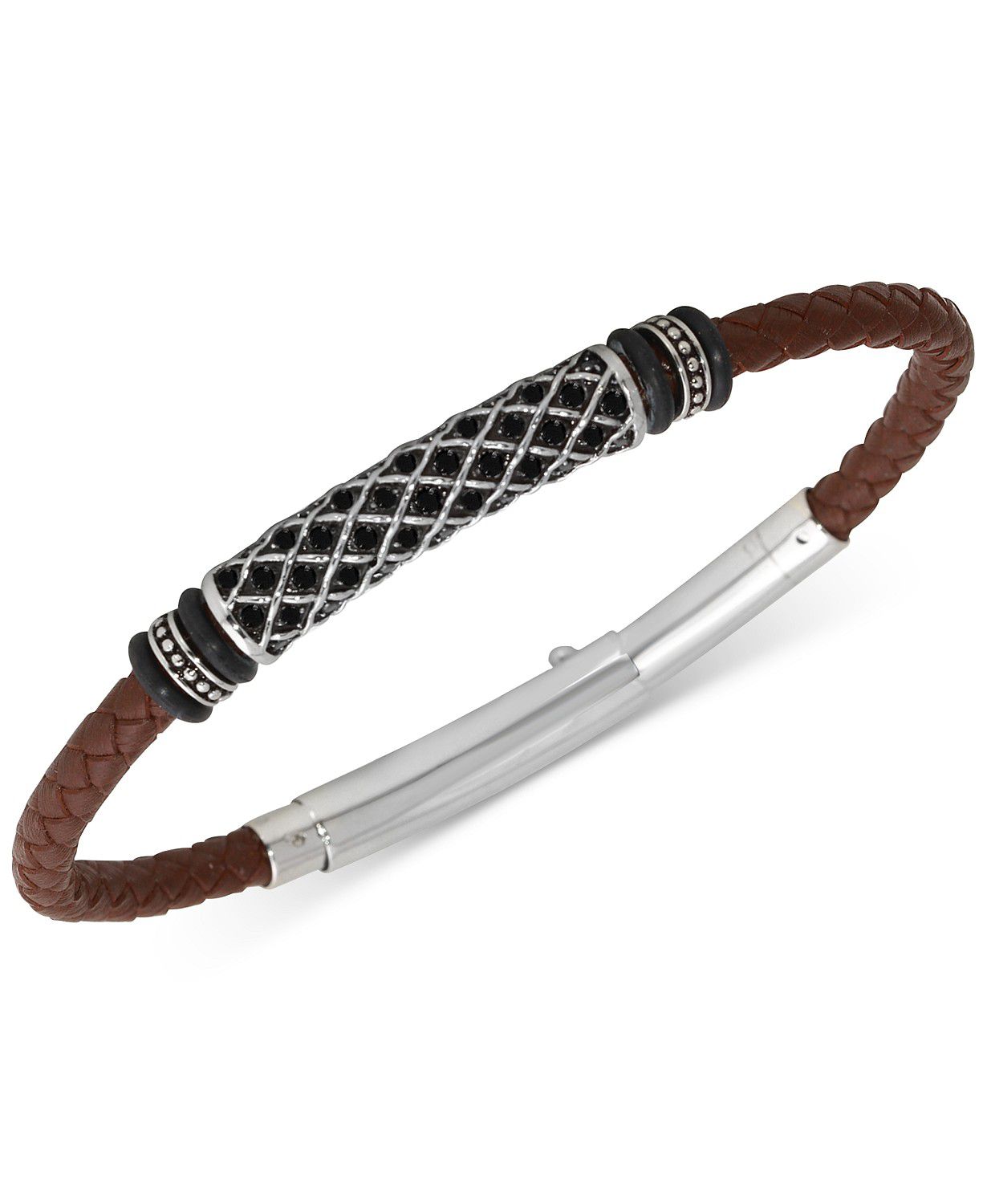 Macy's Men's Black Diamond Braided Leather Bracelet