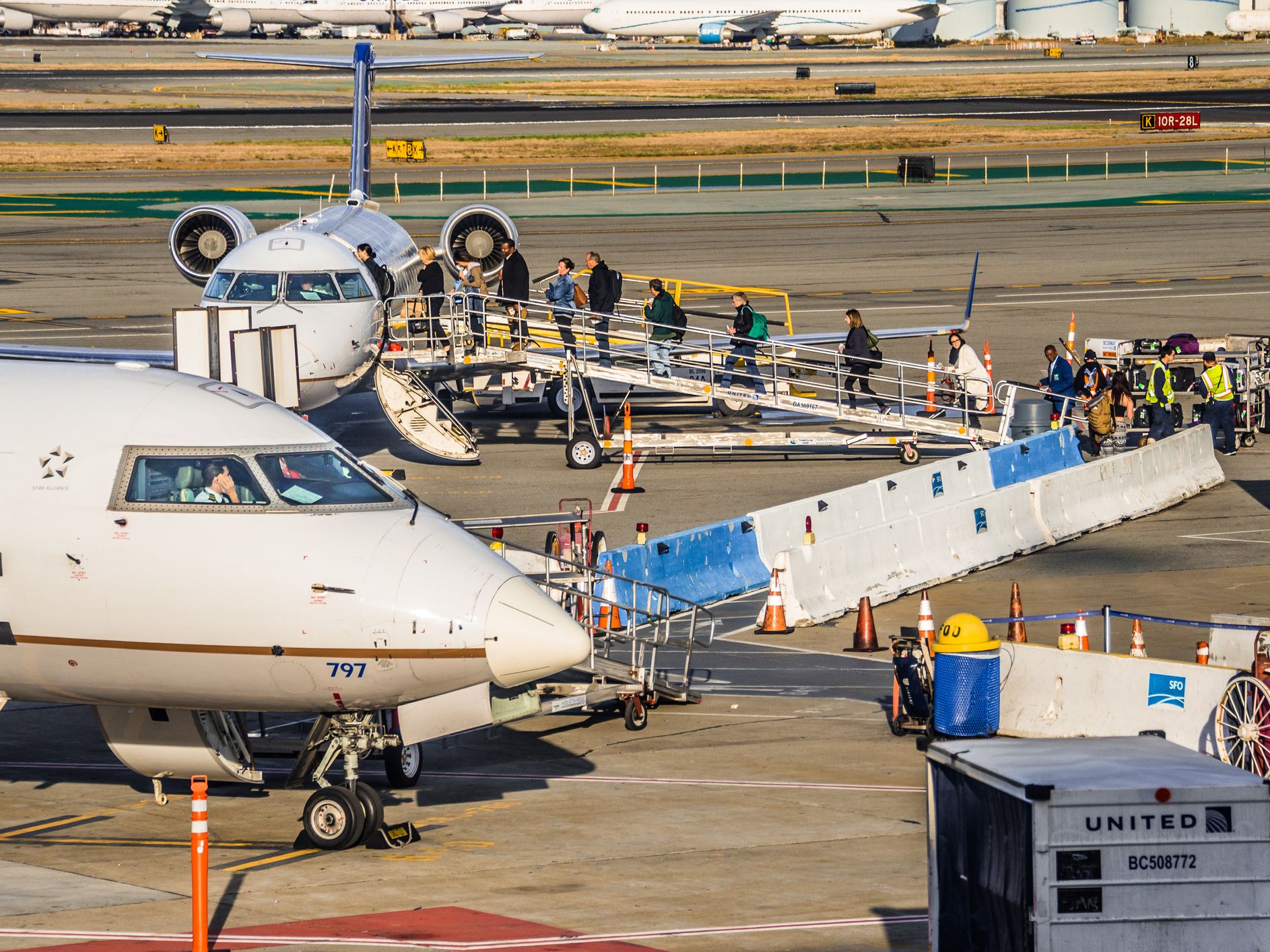 San Francisco, USA-November 4, 2017: Passengers waiting to board an airplane in San Francisco International Airport. In 2017, 55,814,906 passengers enplaned and deplaned at San Francisco International Airport. SFO is the largest airport in Northern Califo