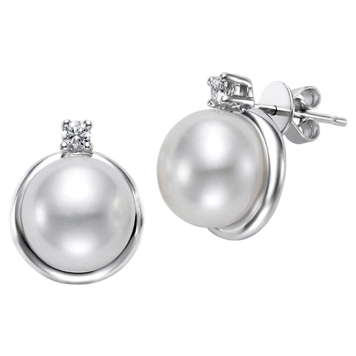 Freshwater Pearl and Diamond Earrings