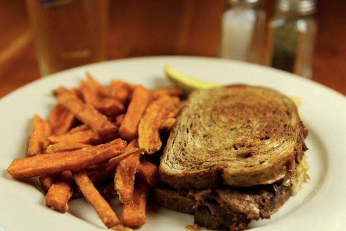 wild game sandwich with fries at Hungry Buffalo, Loudon, New Hampshire