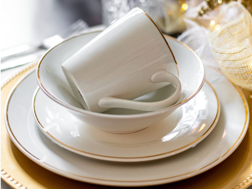 Gold-Rimmed Stoneware Dinner Plates