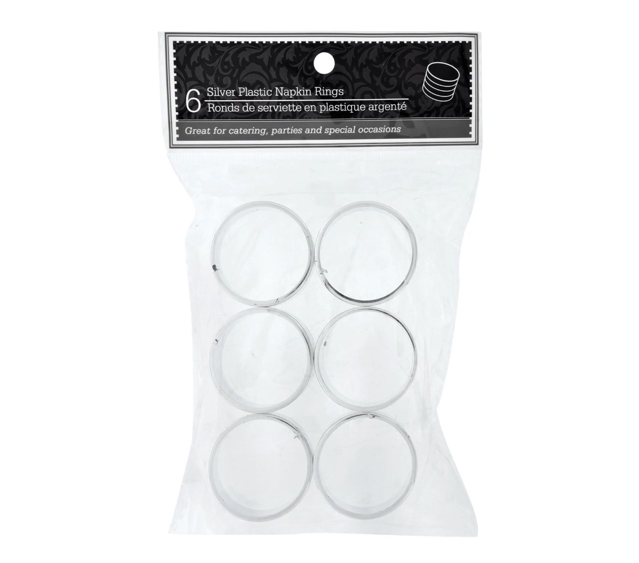 Round Silver Plastic Napkin Rings, 6 ct.