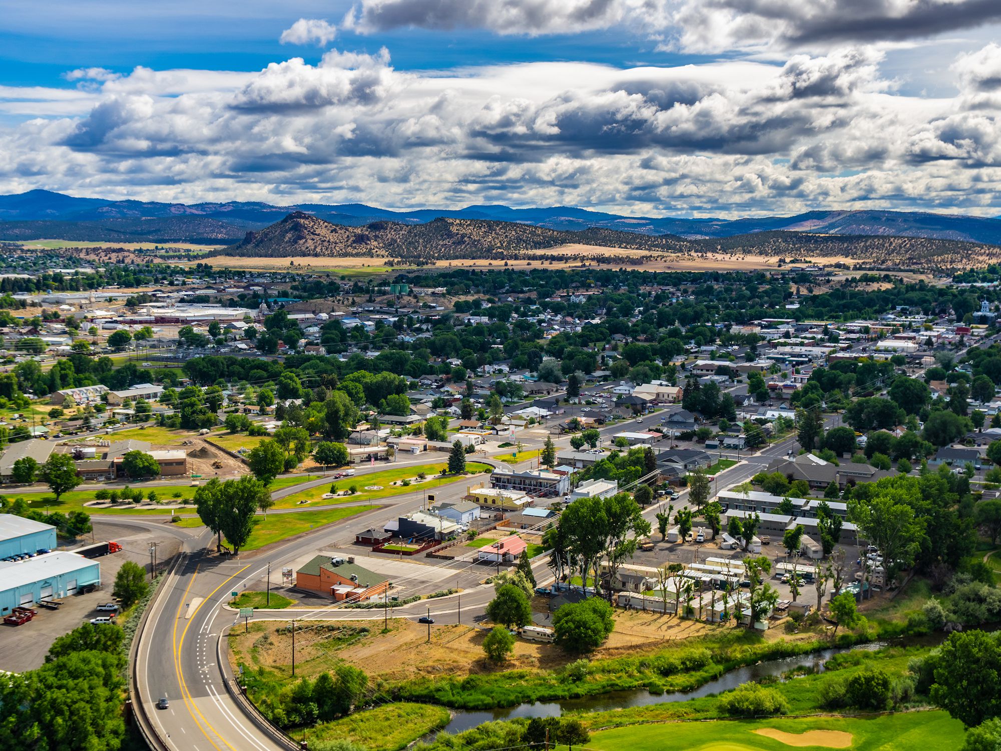 Overlooking view at Prineville from Ochoco Wayside State Park viewpoint, Central Oregon, USA.