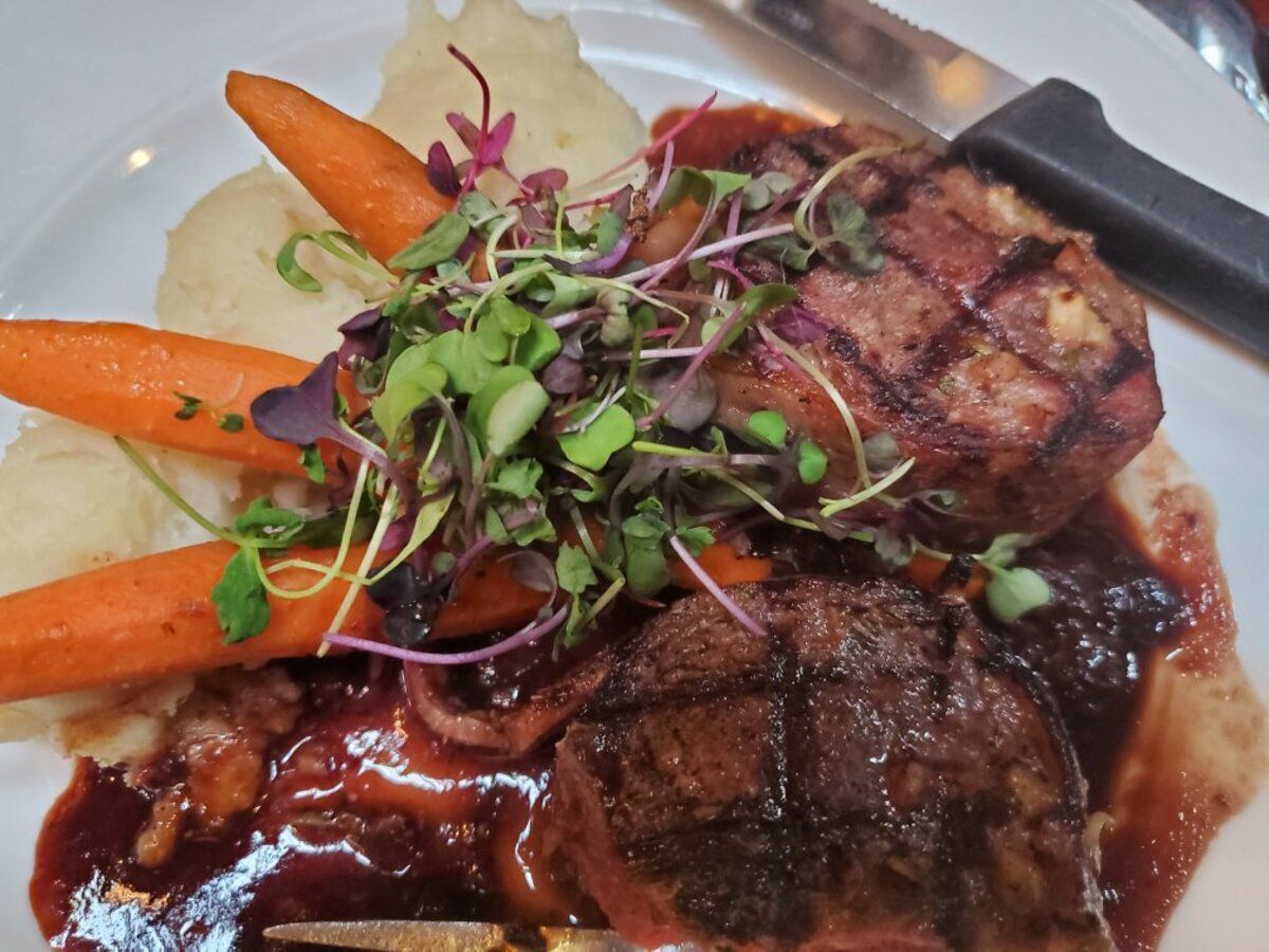 meat with vegetables and mashed potatoes at The Pump House, Fairbanks, Alaska