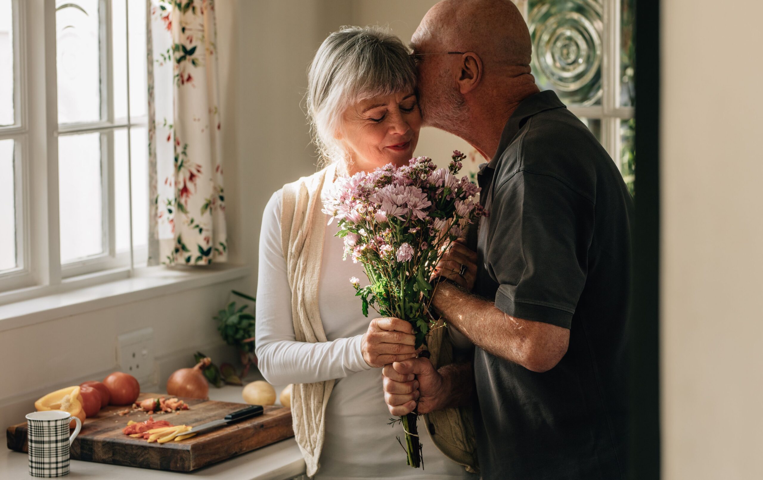 senior couple being romantic