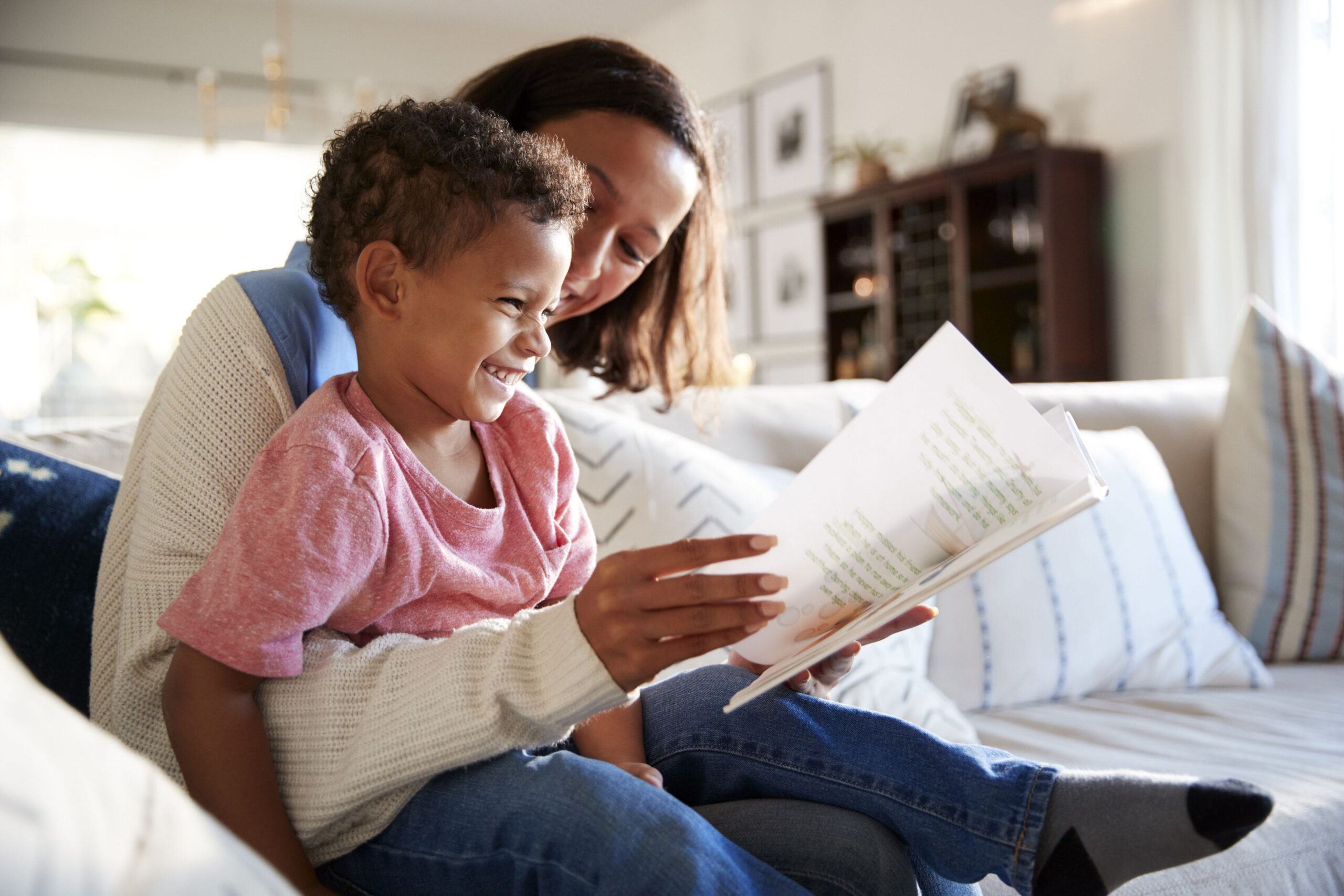 mother reading to her young son