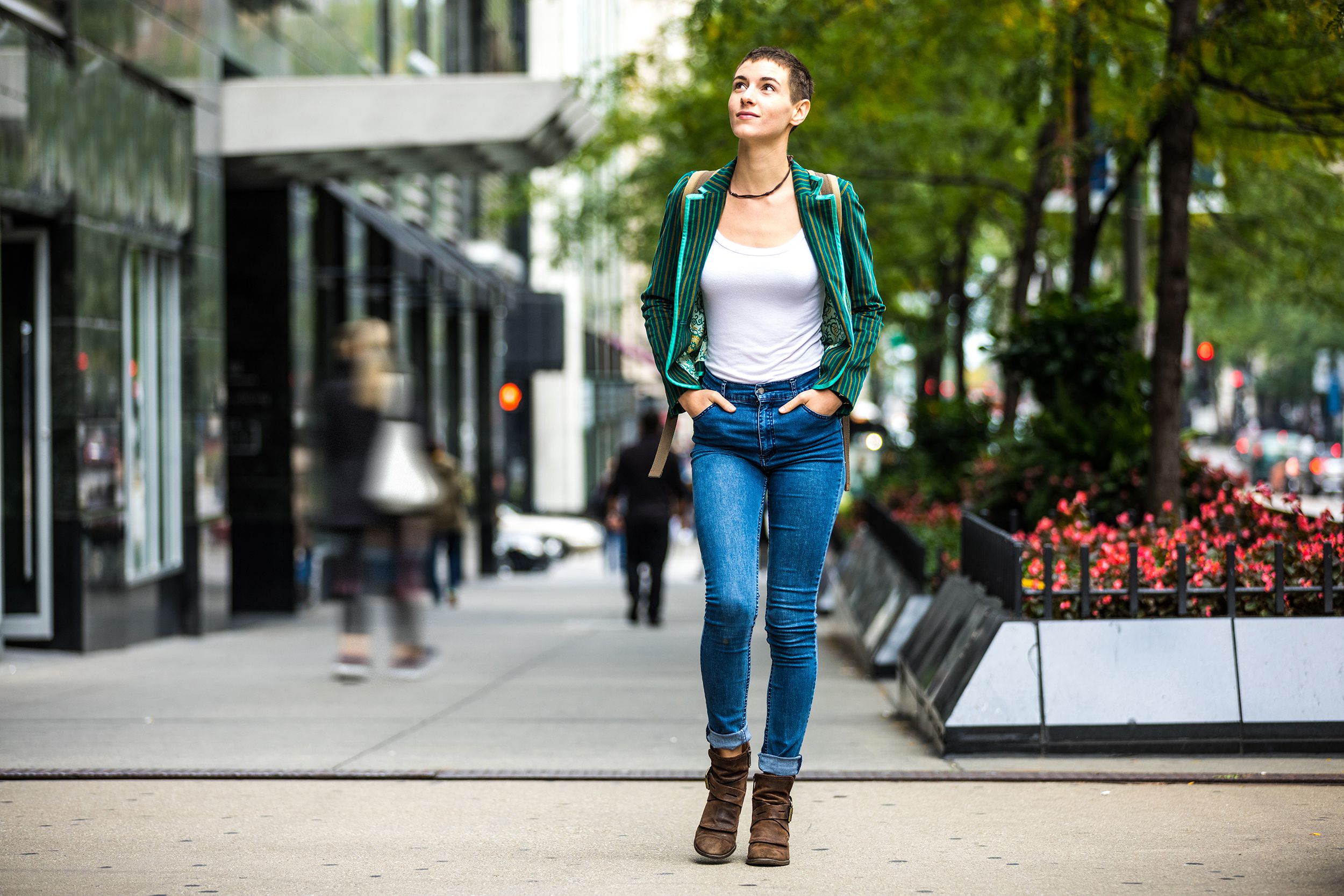 young woman walking in Chicago