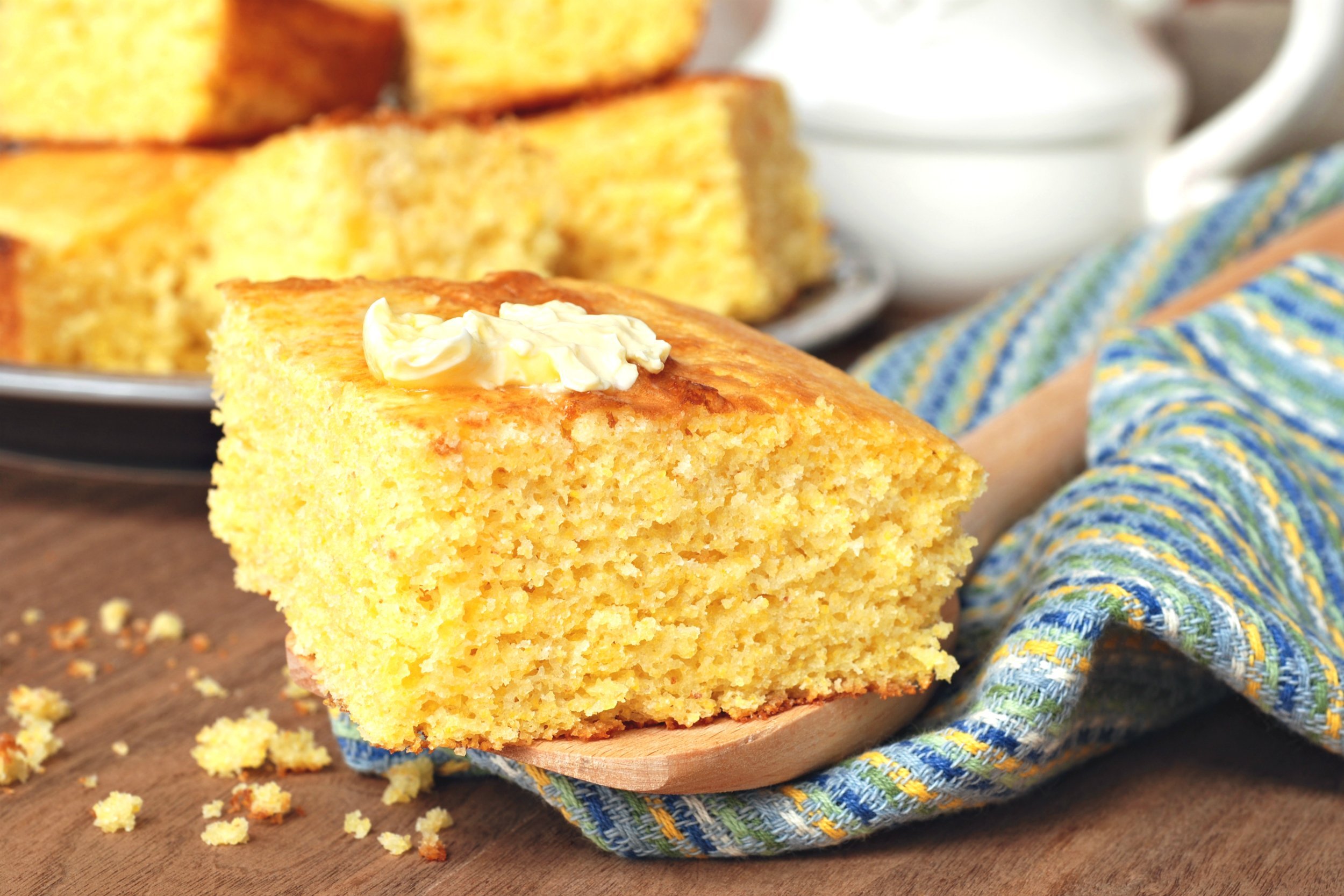freshly baked homemade cornbread with butter melting on top