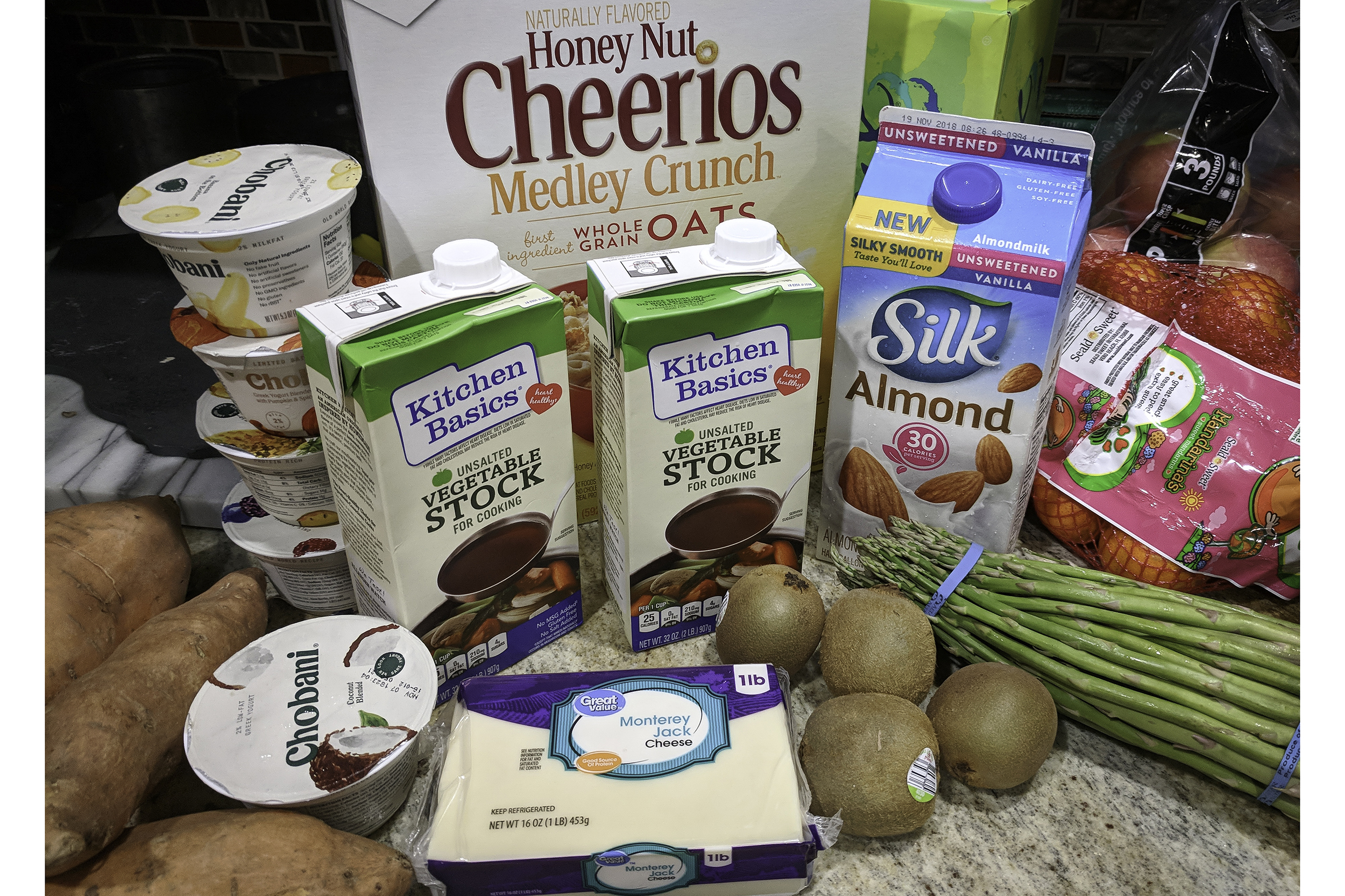 the groceries unbagged on table