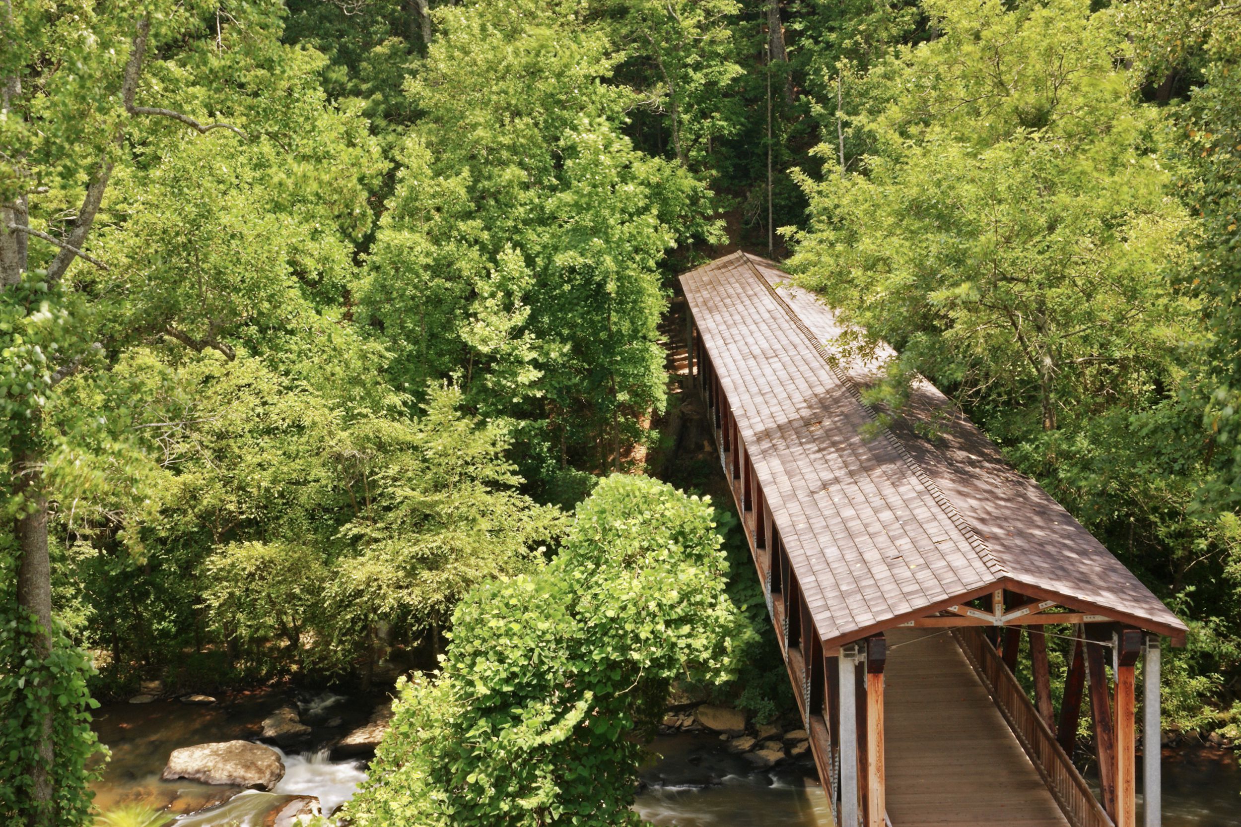 covered pedestrian bridge that crosses Big Creek (once known as Vickery Creek) in the city of Roswell, Georgia