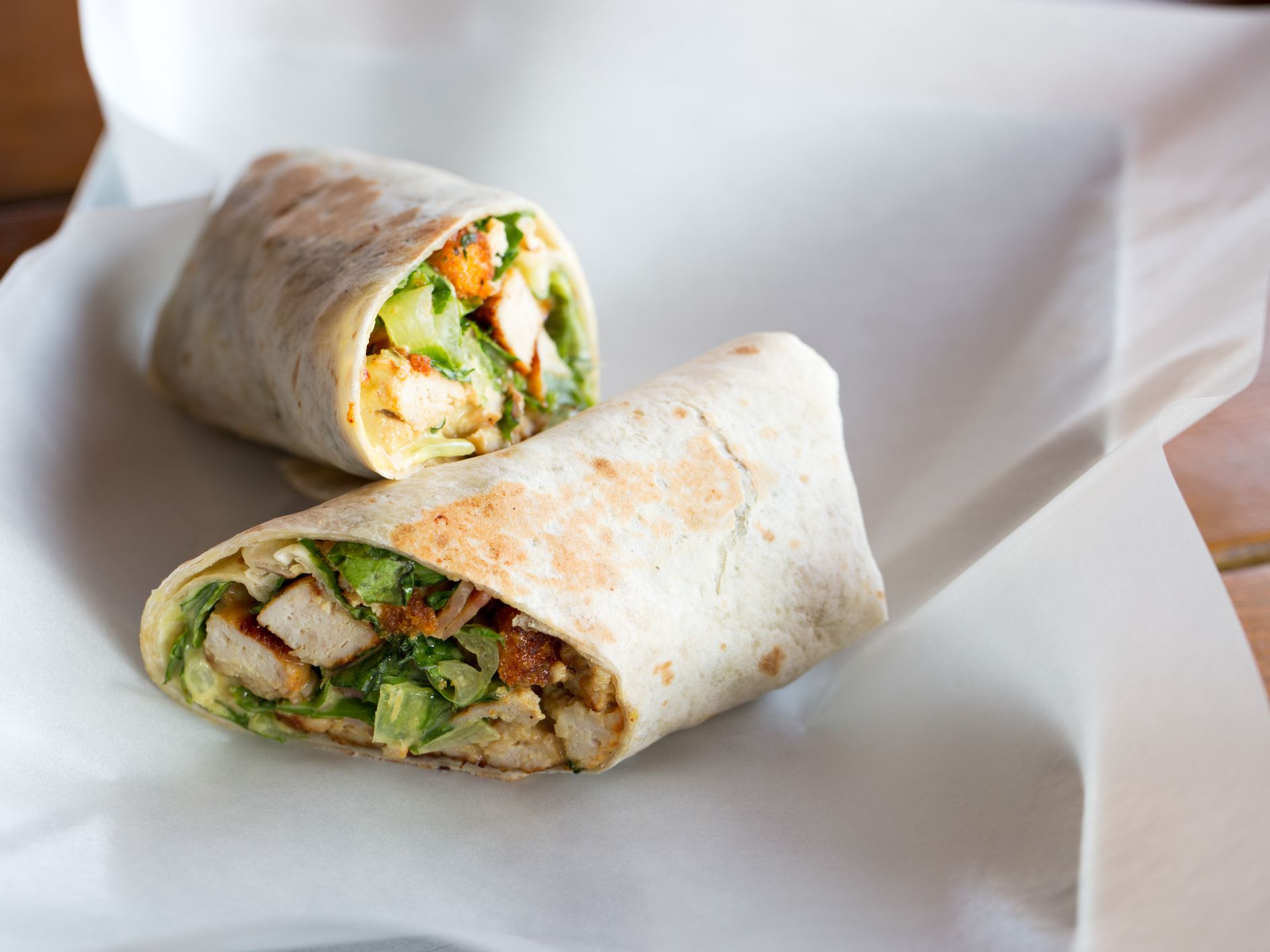 Chicken Caesar salad sandwich wraps