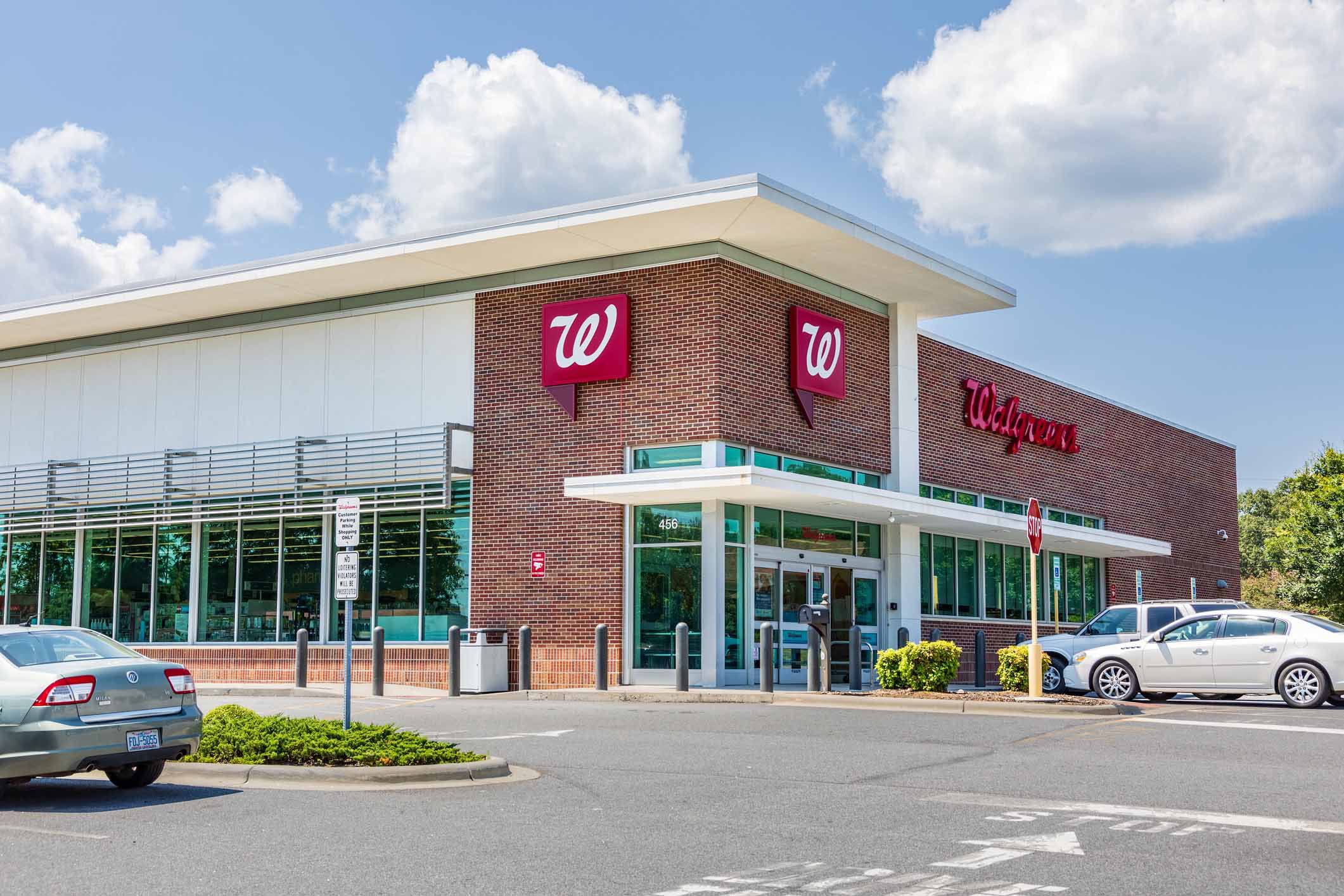 Shelby, NC, USA-9 August 2019: A Walgreens Pharmacy, building and parking lot.