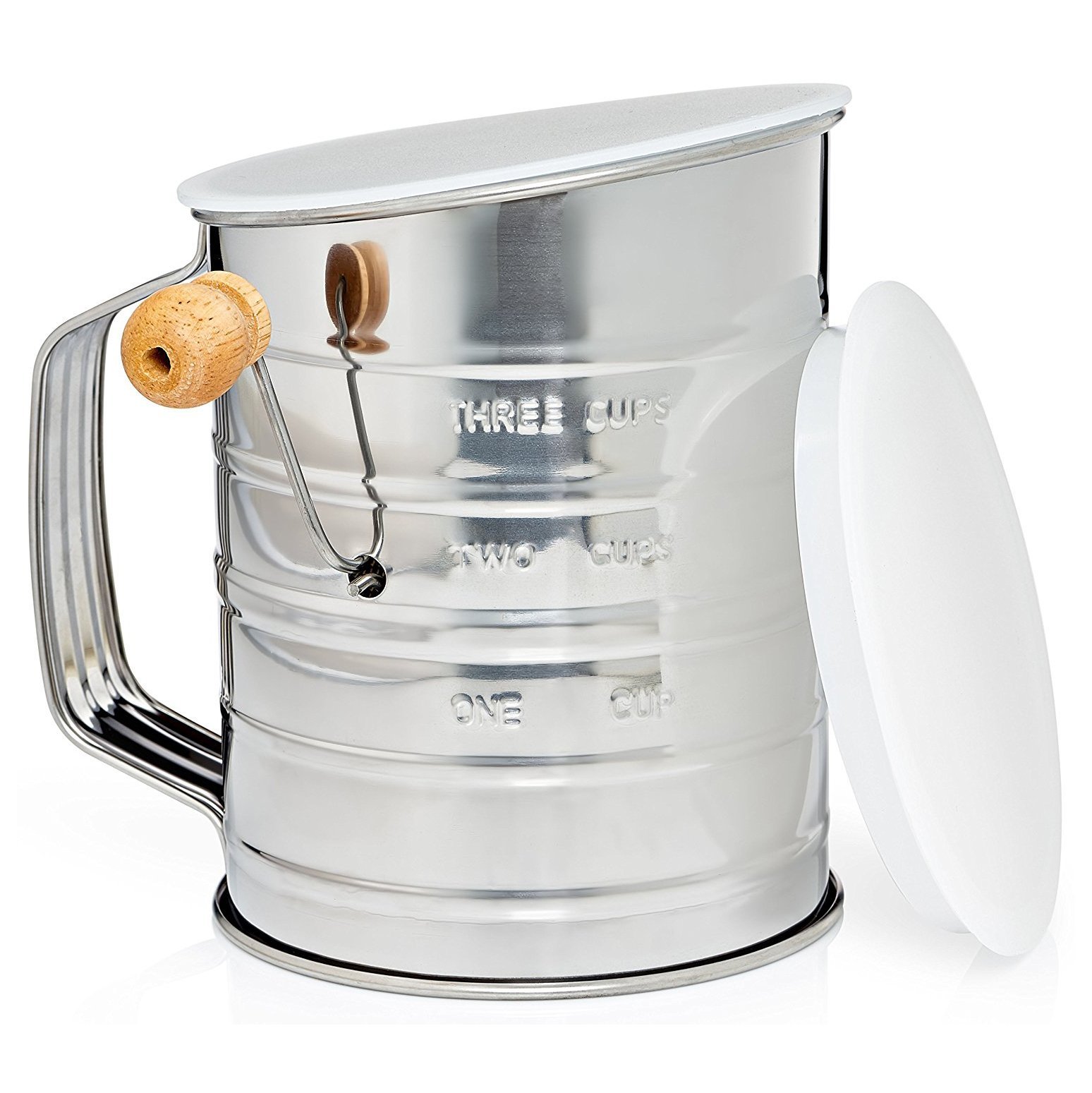Natizo Stainless Steel 3-Cup Flour Sifter with Lid and Bottom Cover