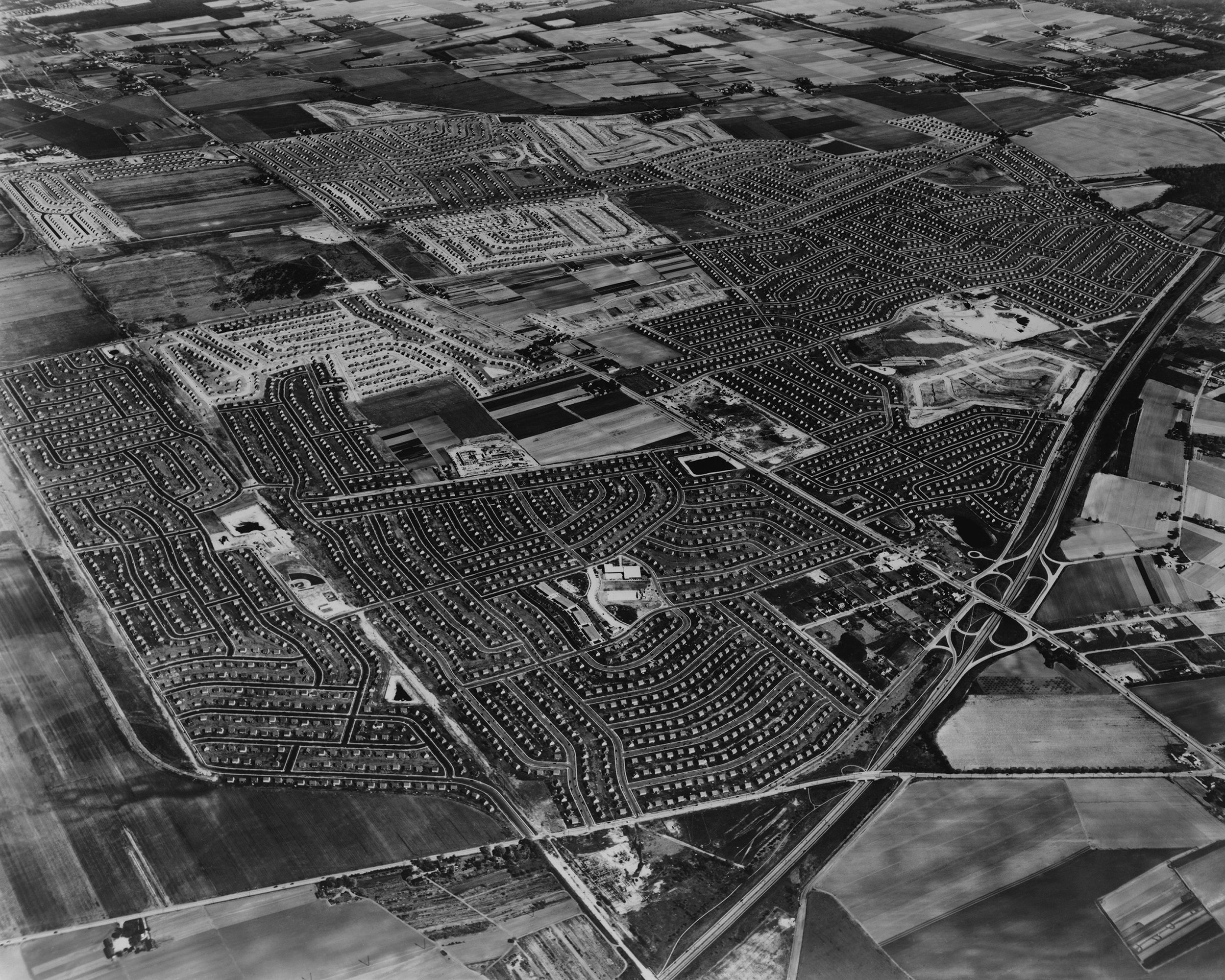 aerial view of Levittown housing development on Long Island, New York in 1954