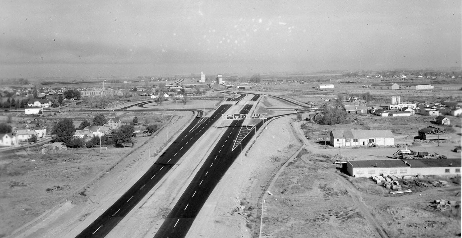 I-15 and US 20 junction at exit 118 in Idaho Falls, Idaho before completion in 1964