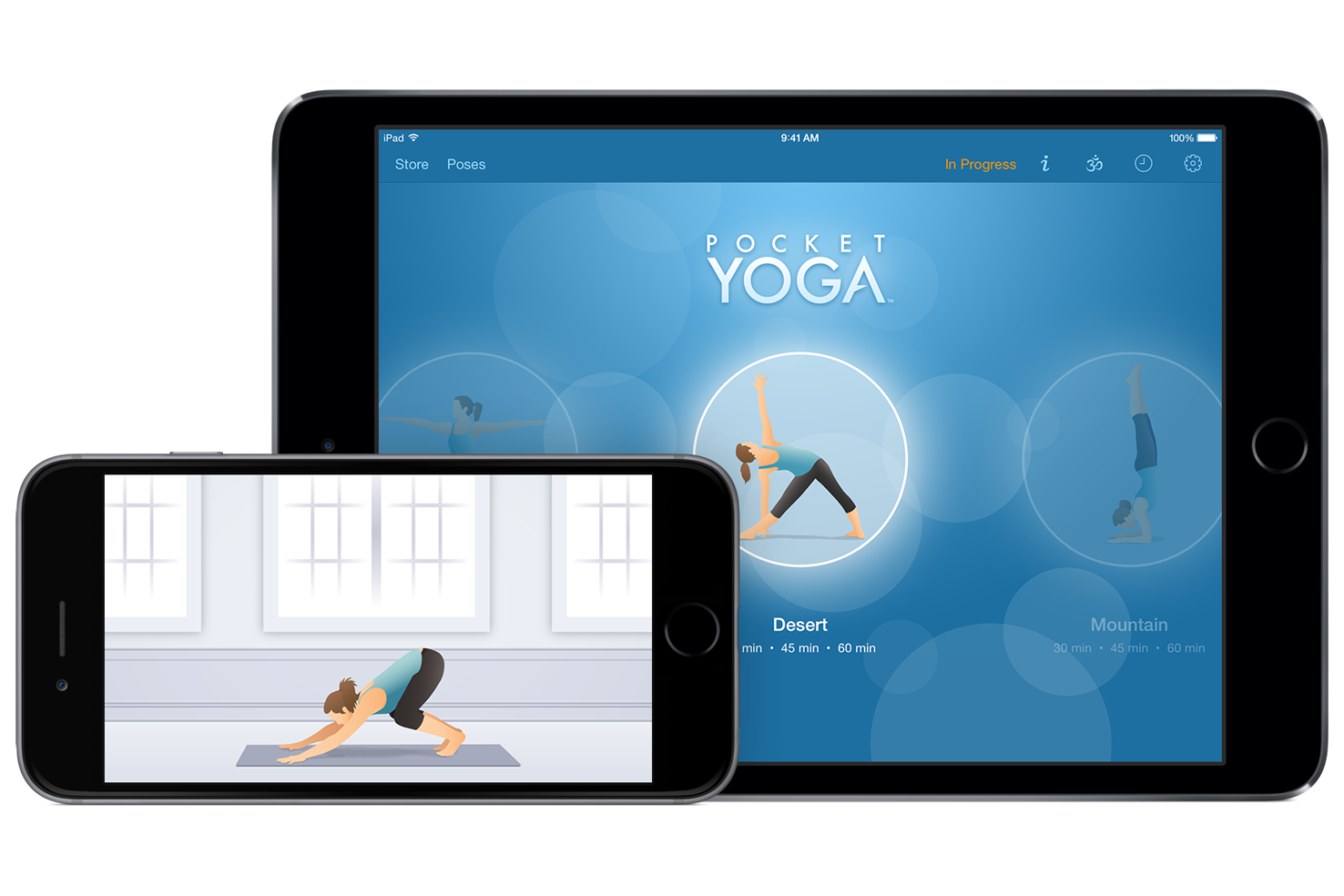 pocket yoga app on phone and tablet