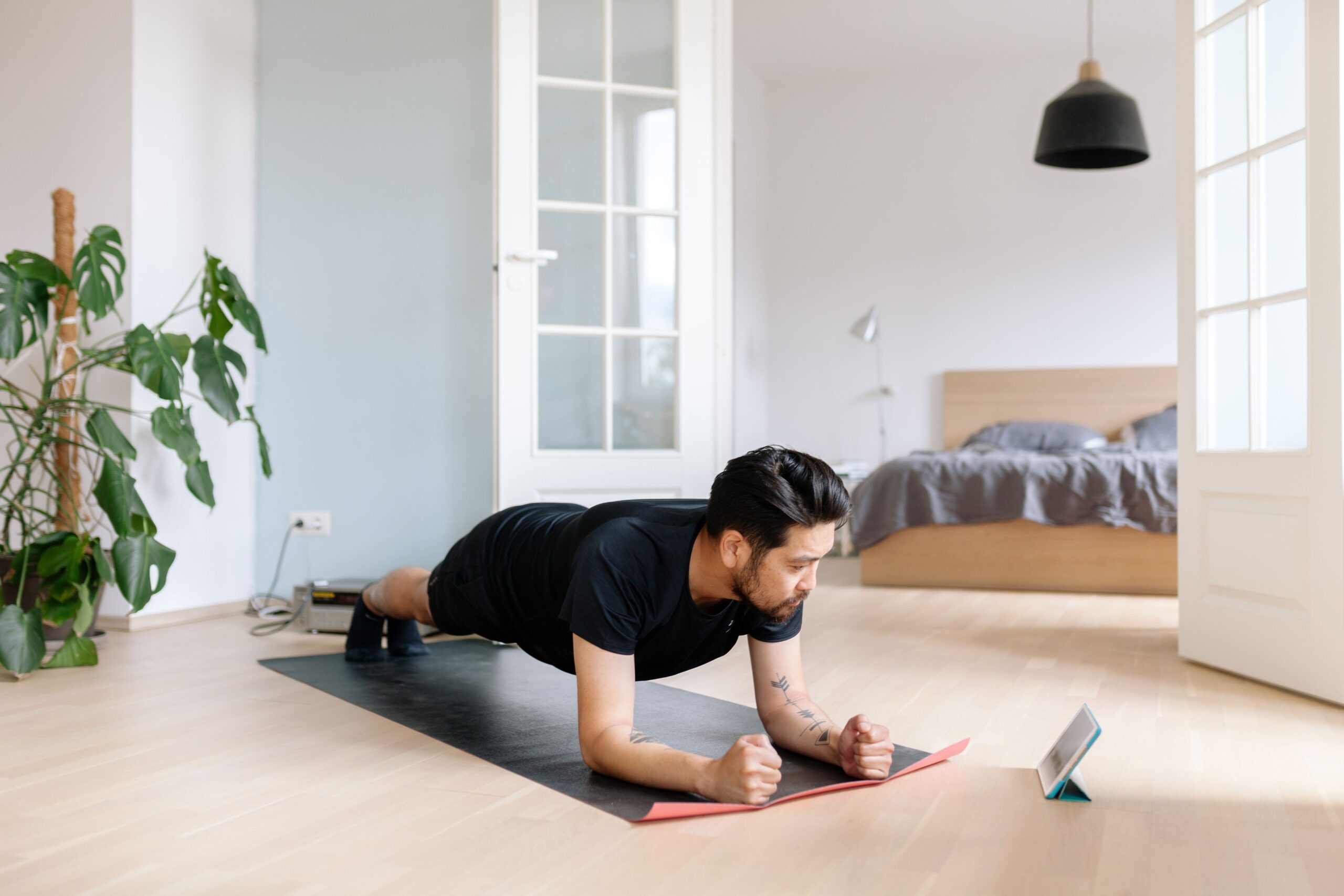 Man doing a plank at home