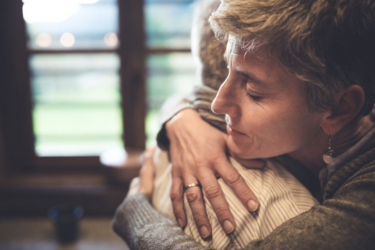 senior couple embrace