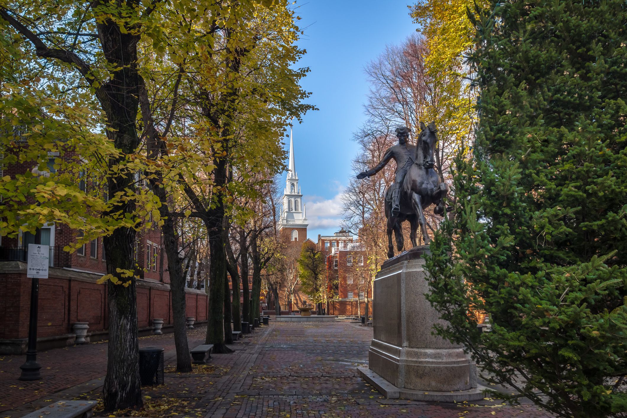 Paul Revere Statue and Old North Church - Freedom Trail Site - Boston, Massachusetts, USA