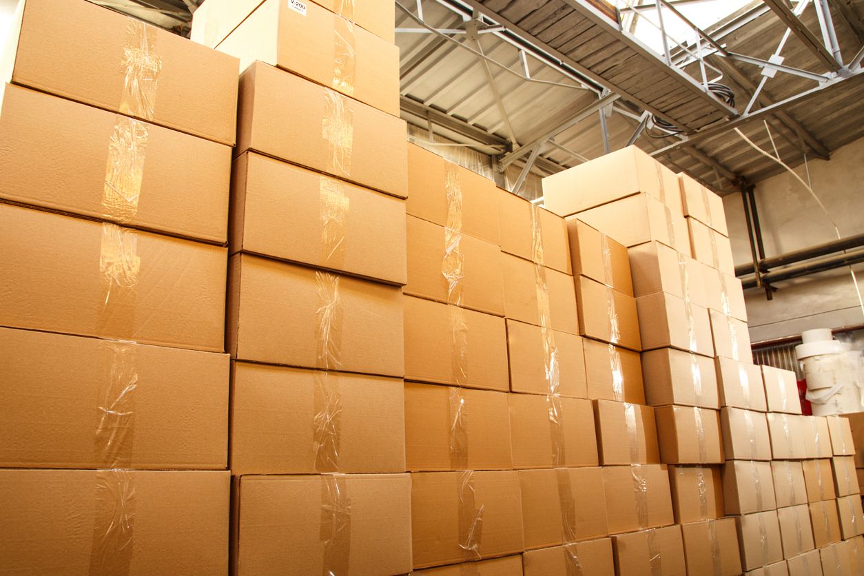 Paper products and goods storehouse with boxes