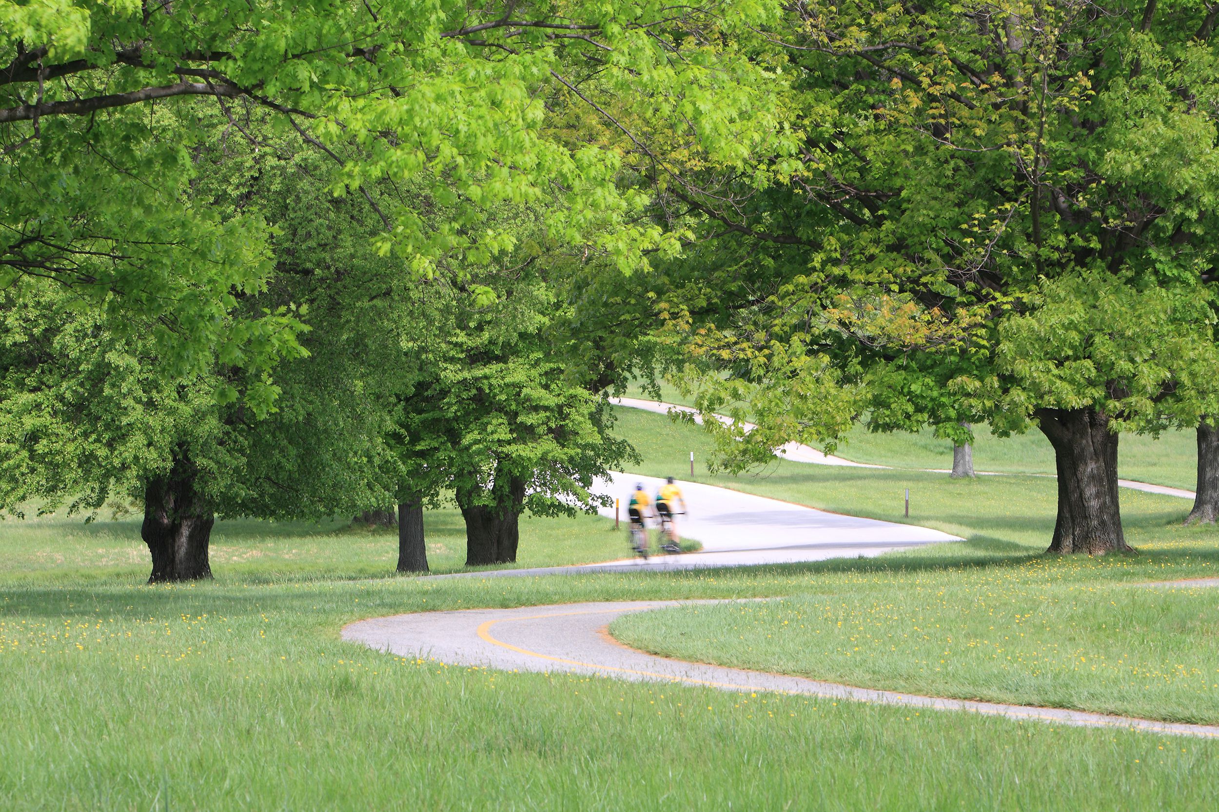 two people cycling at Valley Forge Park, Pennsylvania
