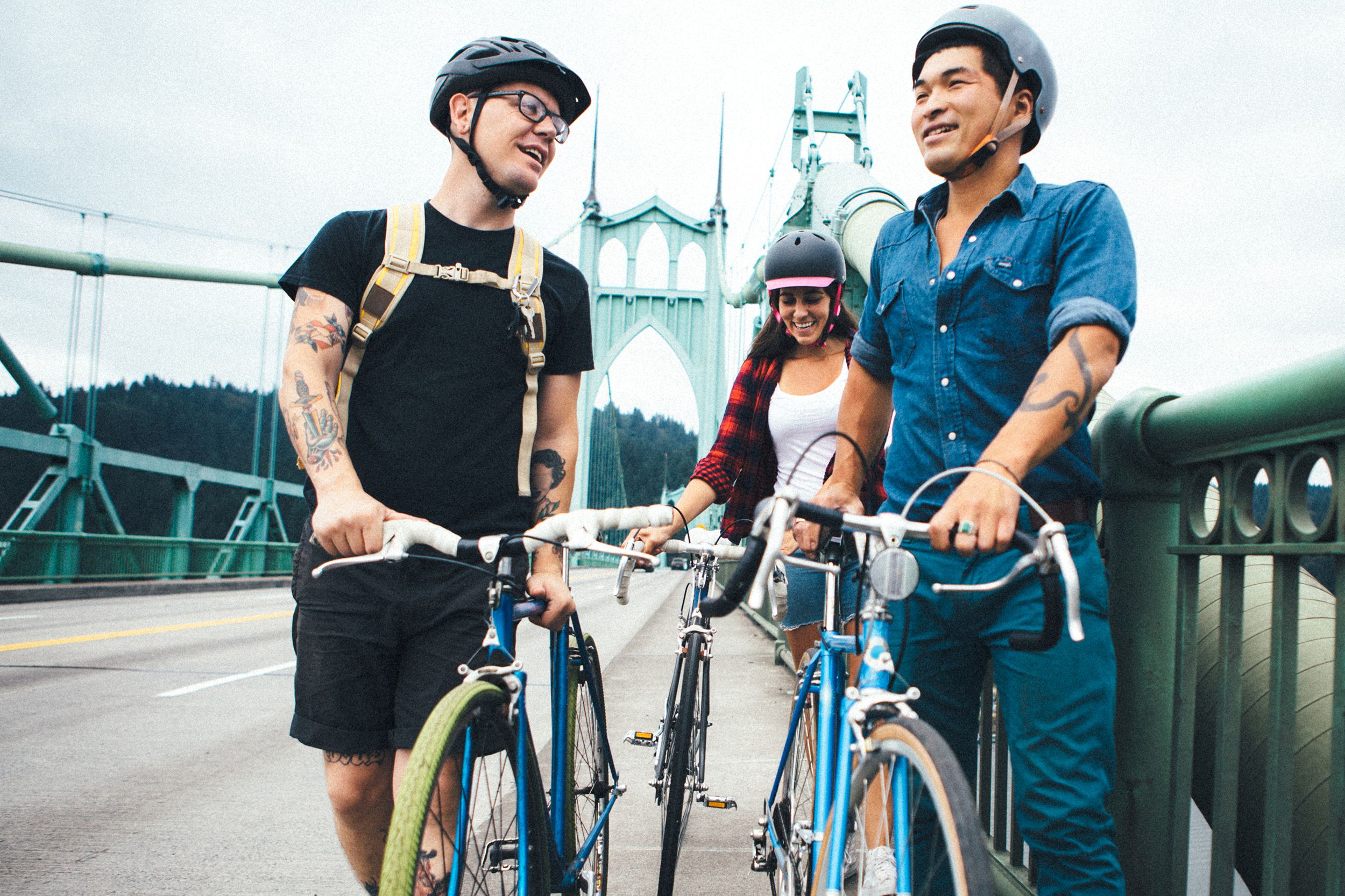 young adults explore their city of Portland, Oregon by bicycle
