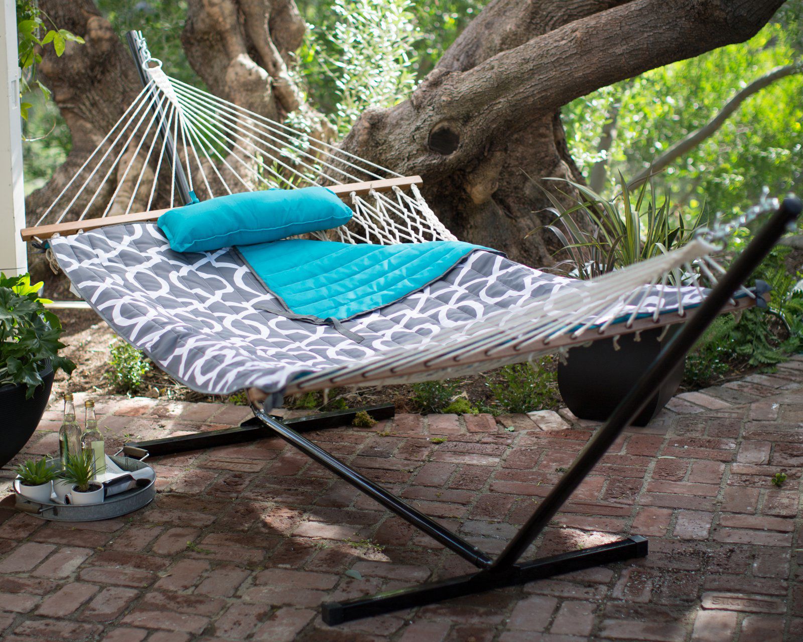 Algoma Cotton Rope Hammock with Metal Stand