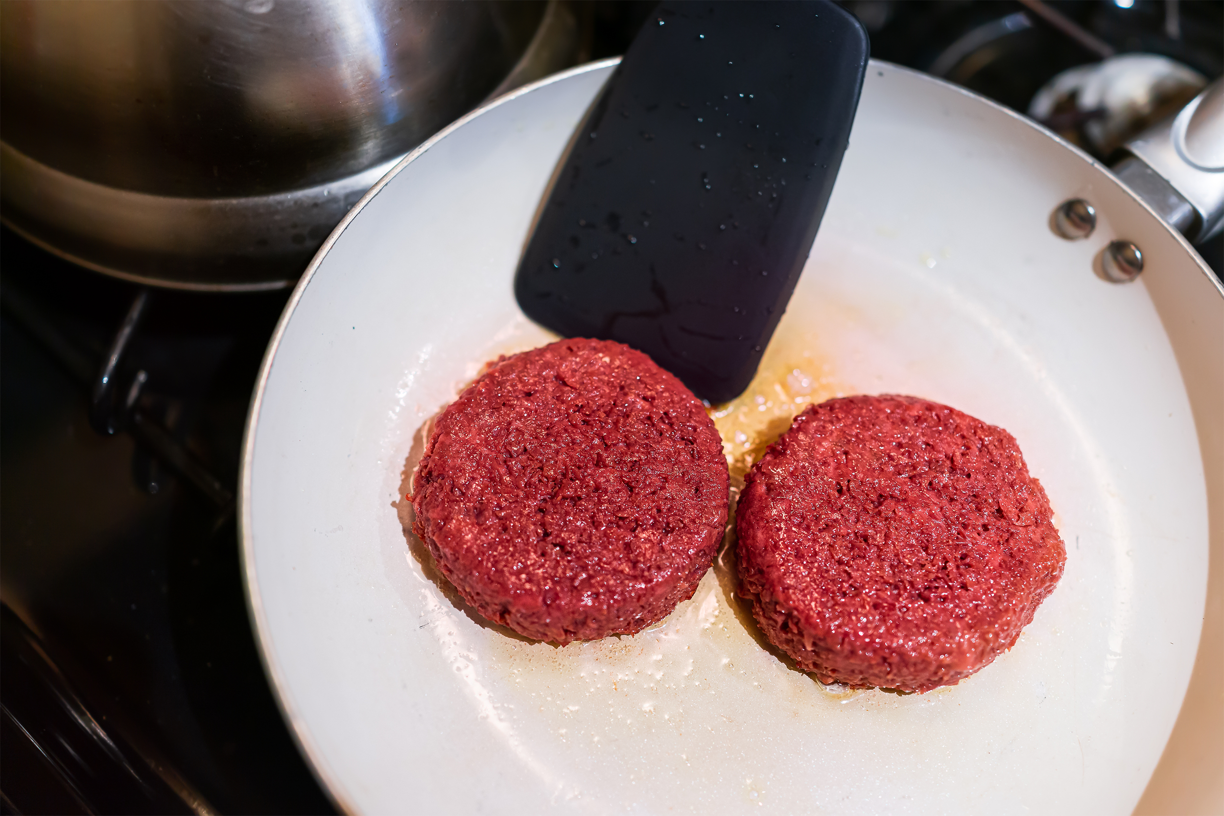 cooking vegan meat patty